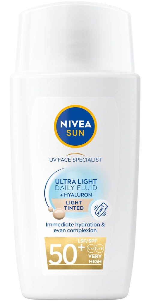 Nivea Sun Sonnenschutzfluid »Ultra Light Daily Fluid LSF 50+ +Hyaluron Light Tinted«, leicht getönt, schützt helle Haut vor UV-Strahlen