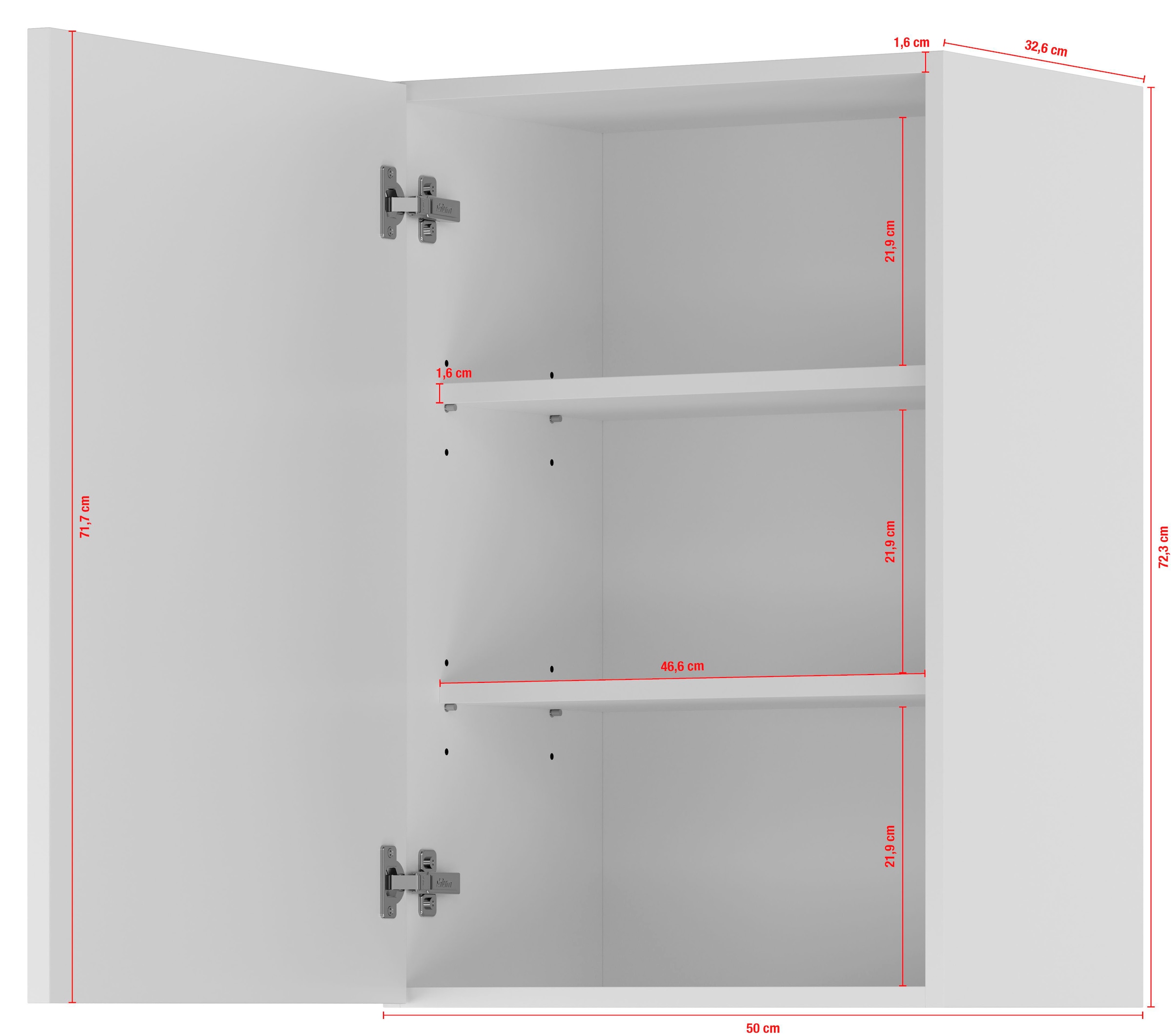 IMPULS KÜCHEN Hängeschrank »"Prag und Valencia", Breite/Höhe: 50/72,3 cm«, vormontiert, mit Soft-Close, mit Drehtür