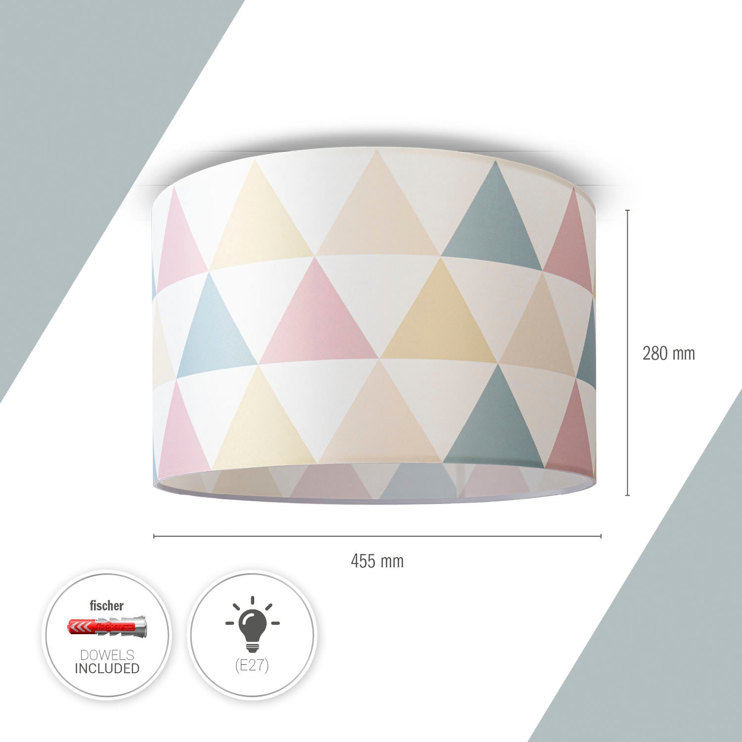Lampenschirm Delta«, Deckenleuchte bestellen Dreiecke Deckenleuchte Modern Home E27 Paco Stoff Deckenlampe bei Bunt OTTO »Hugo