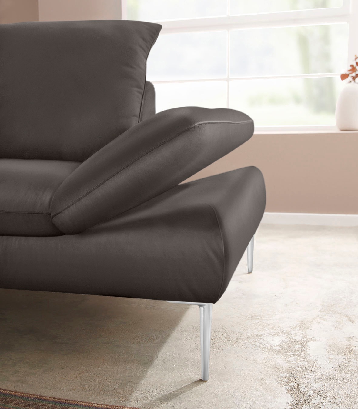W.SCHILLIG Ecksofa »enjoy&MORE, Designsofa, elegant und bequem, L-Form«, mit Sitztiefenverstellung, Füße Chrom glänzend, Breite 294 cm
