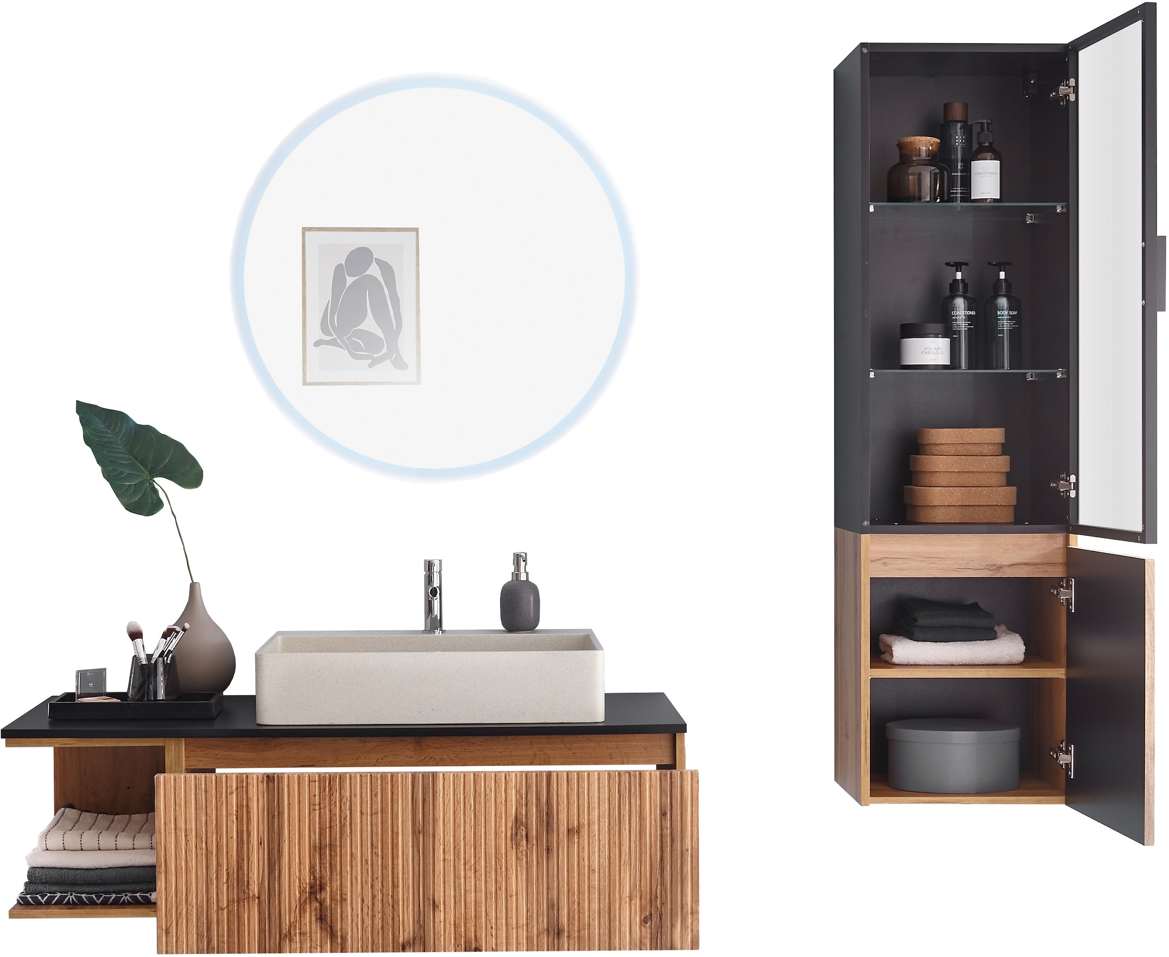 BASIC by Balculina Waschbeckenunterschrank »Loris BxHxT 120x34x47 cm« 1 Stk. tlg. Breite 120cm, Softclose, L/R montierbar