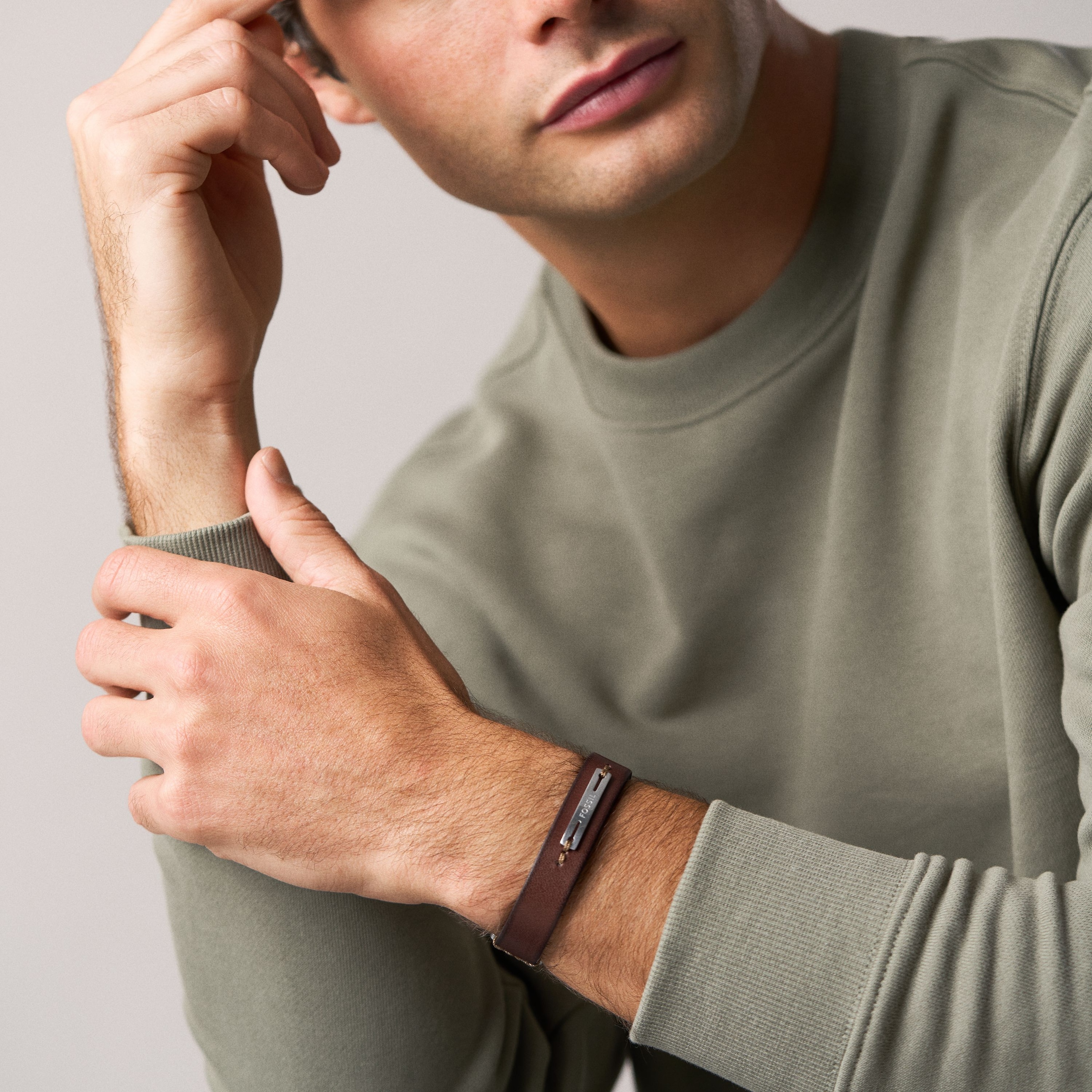 Fossil Lederarmband »Schmuck Geschenk Edelstahl, Leder MACHINE«