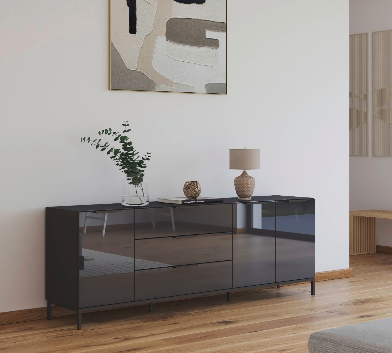 rauch Kombikommode »Kommode Türkommode Sideboard Kombikommode FLIPP mit Glasfront« Breite 200 cm mit 2 Einlegeböden,  3-türig, 3 Schubladen, Soft-Close-Funktion, Oberboden und Front Glas