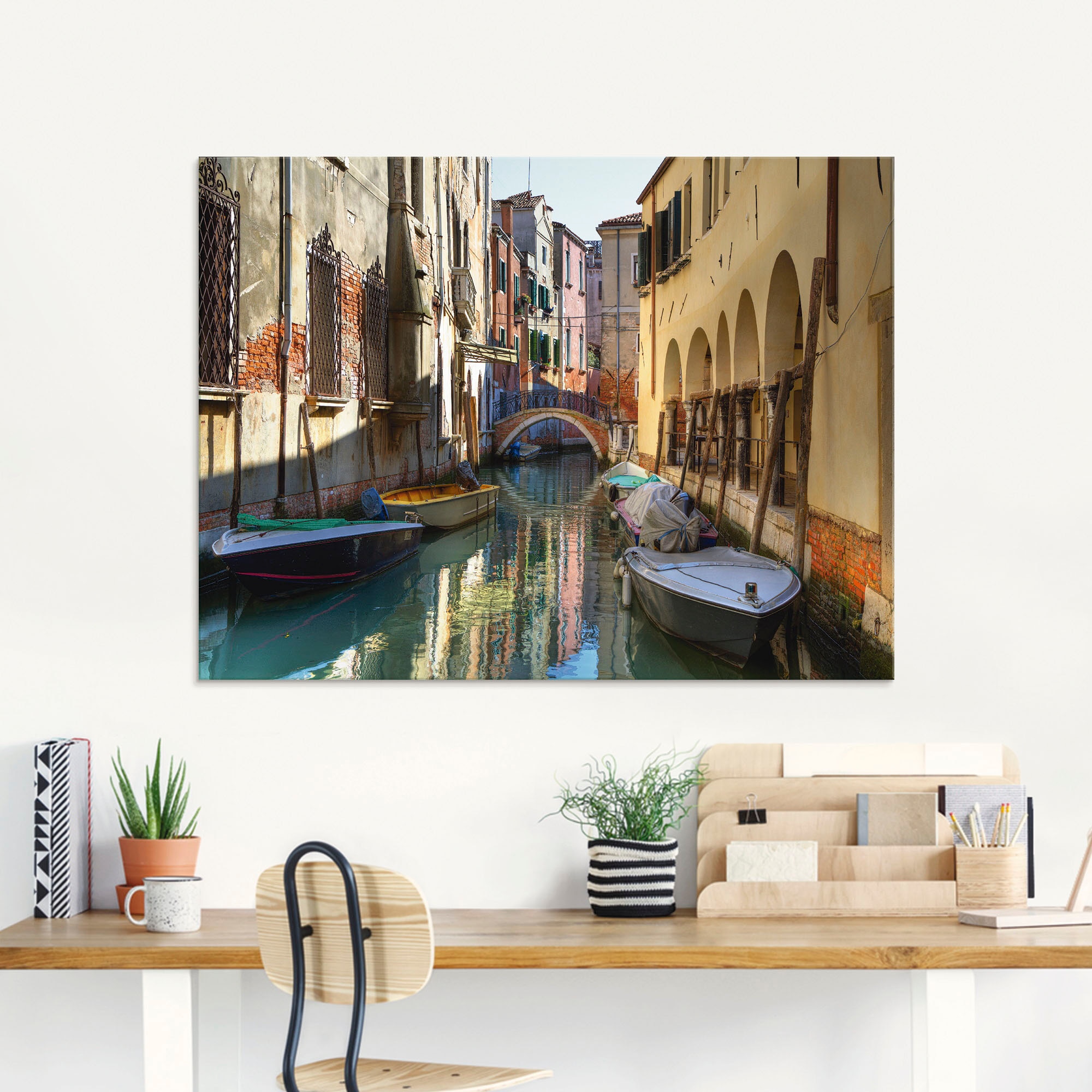 Artland Glasbild »Boote auf Kanal in Venedig«, Italien, (1 St.), in verschiedenen Größen