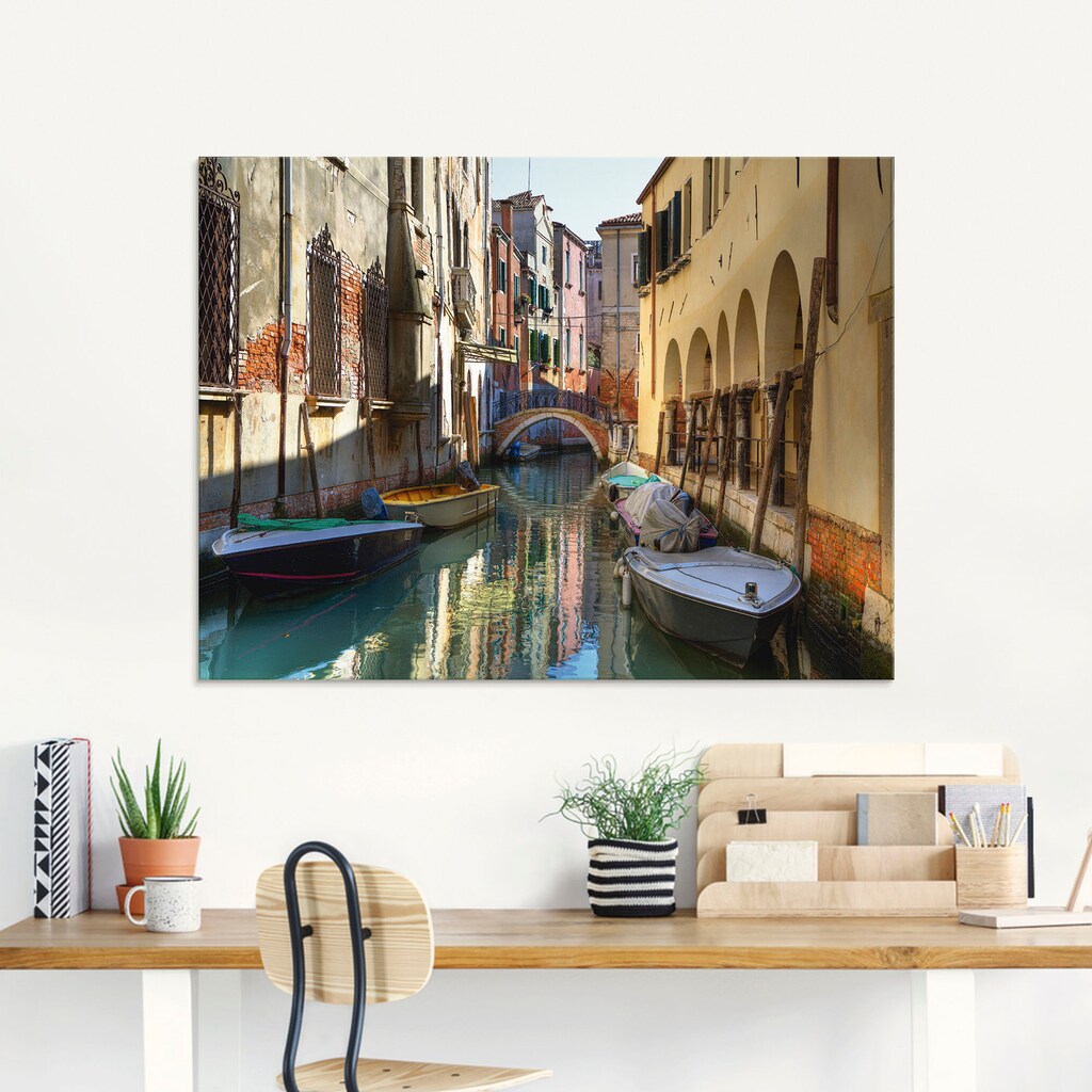 Artland Glasbild »Boote auf Kanal in Venedig«, Italien, (1 St.)