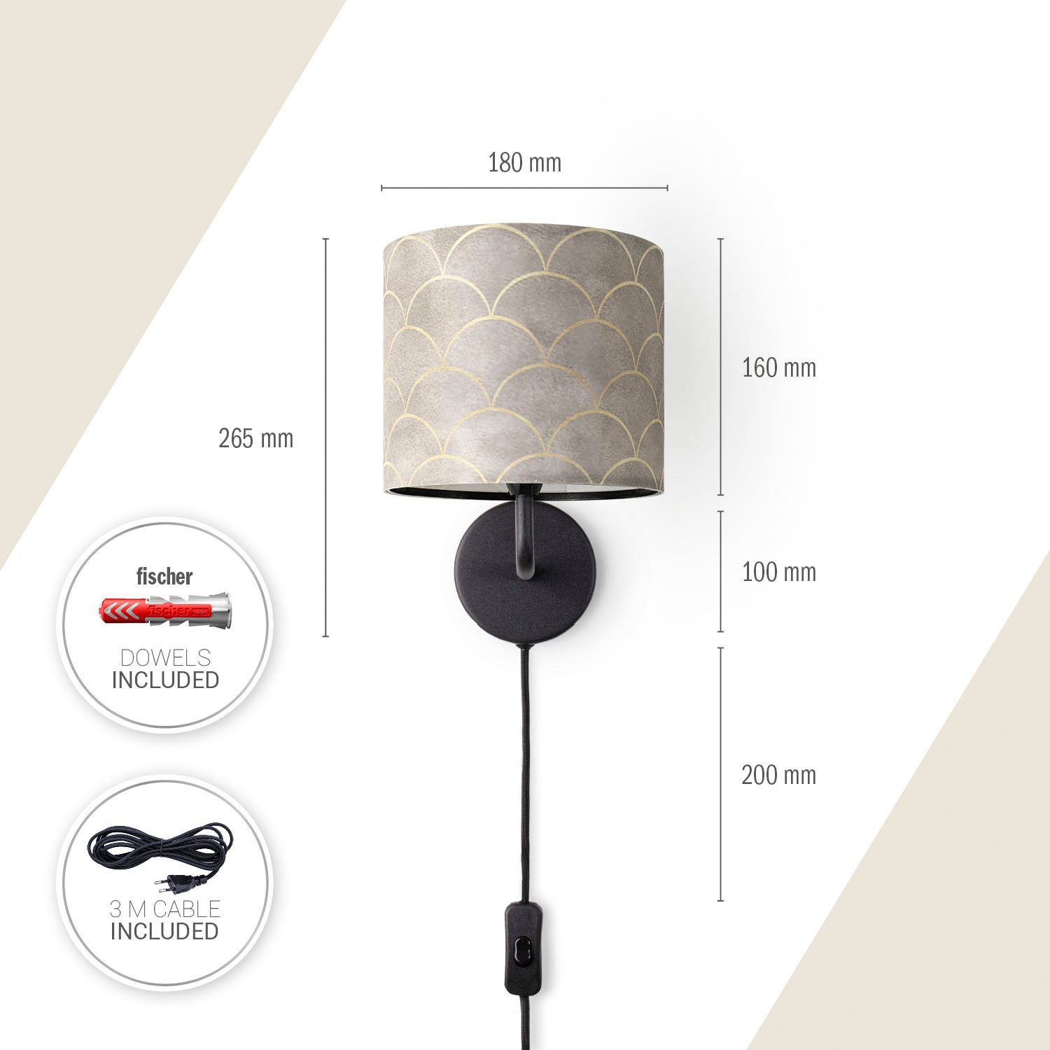 Paco Home Wandleuchte »Luca Pillar«, Leuchtmittel E14 | ohne Leuchtmittel, Mit Stoffschirm Wandleuchte Innen Wohnzimmer Modern Retro Vintage