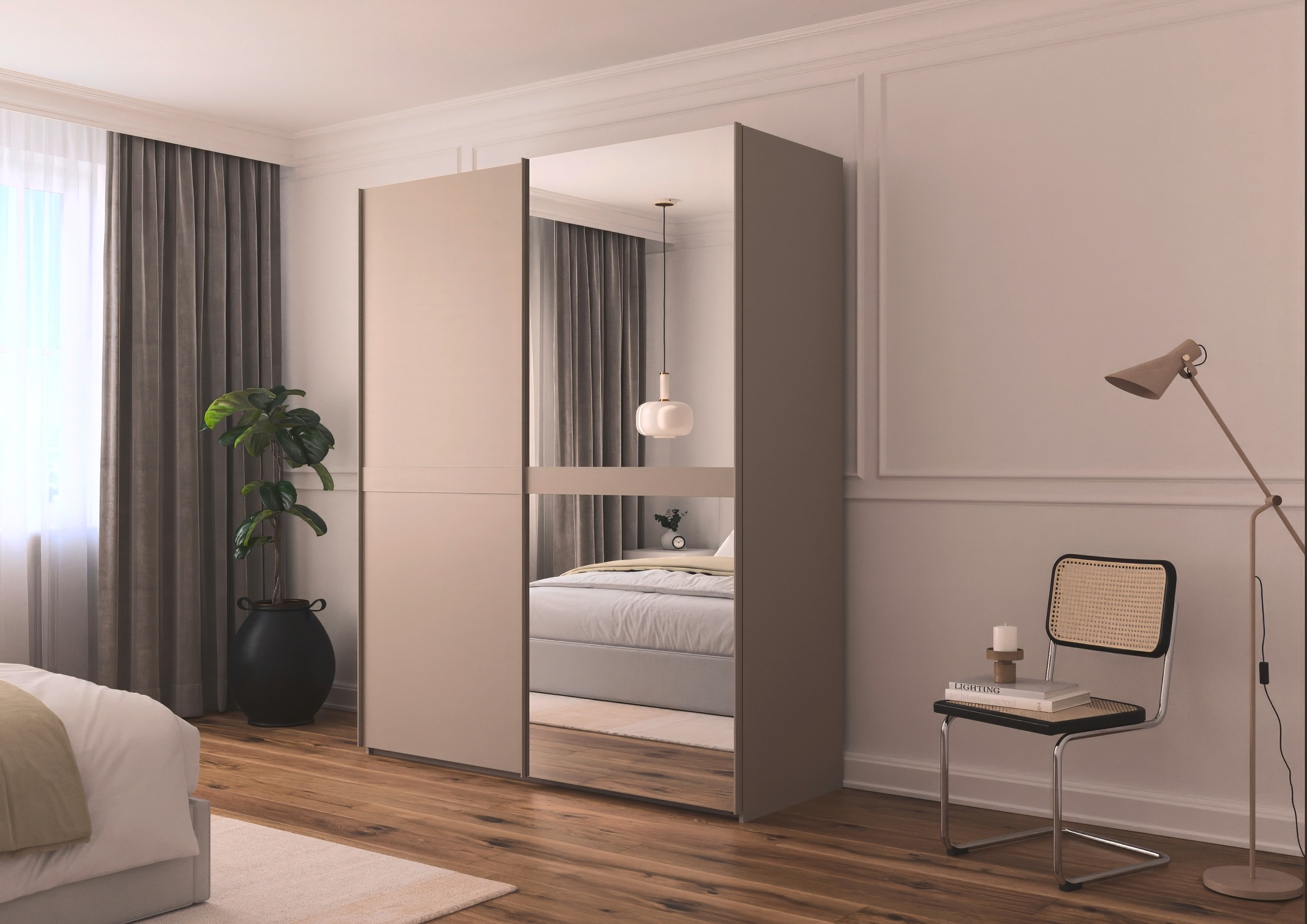 rauch Schwebetürenschrank »Kleiderschrank Schrank Garderobe Schlafzimmerschrank SCALE-LINE«, edle Optik mit Bauchbinde in Korpusfarbe mit Spiegel MADE IN GERMANY