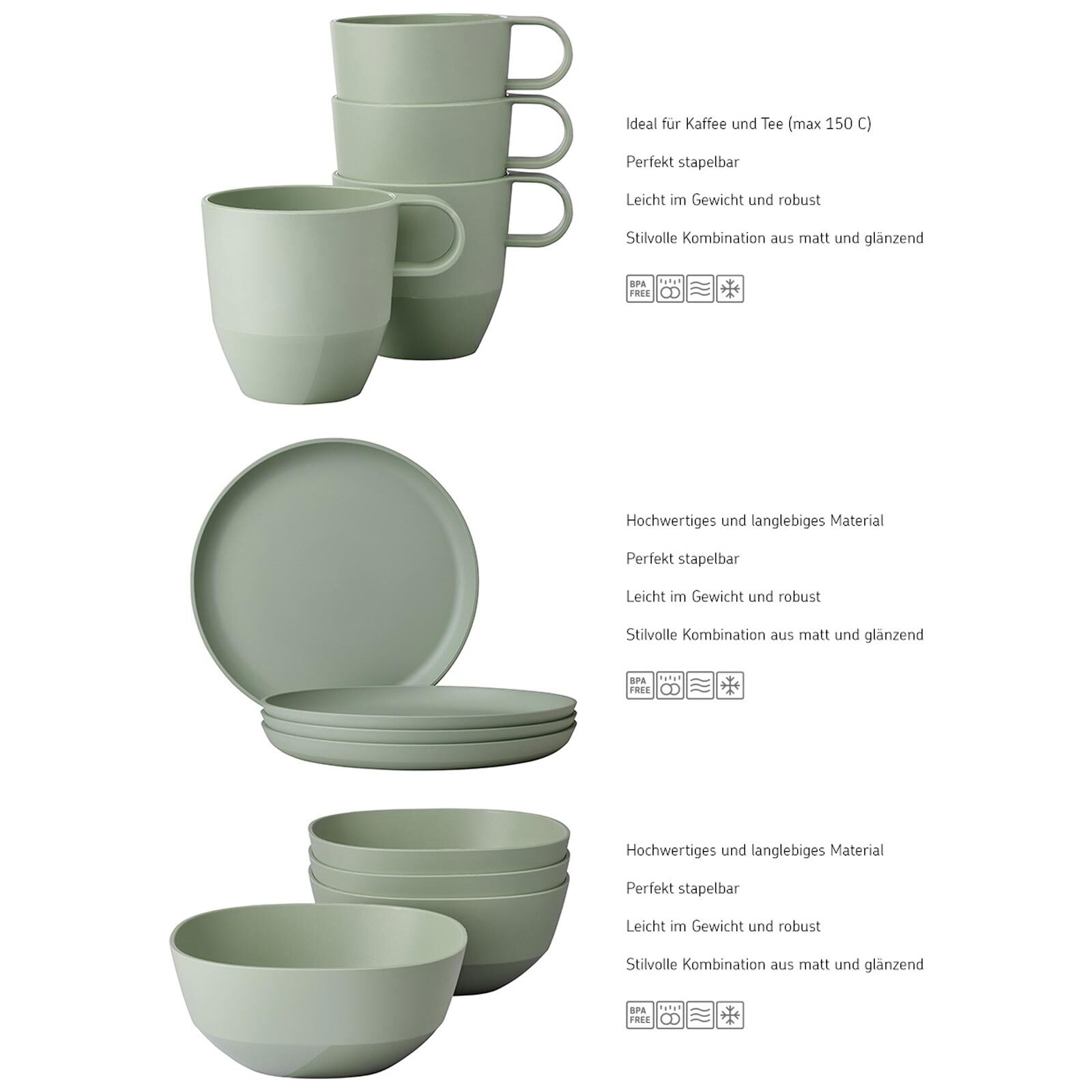 Mepal Geschirr-Set »Frühstücks-Set Silueta 12er Set« Spülmaschinengeeignet, Mikrowellengeeignet, Gefrierfachgeeignet, Dampfgarergeeignet, max. 150 ¿C