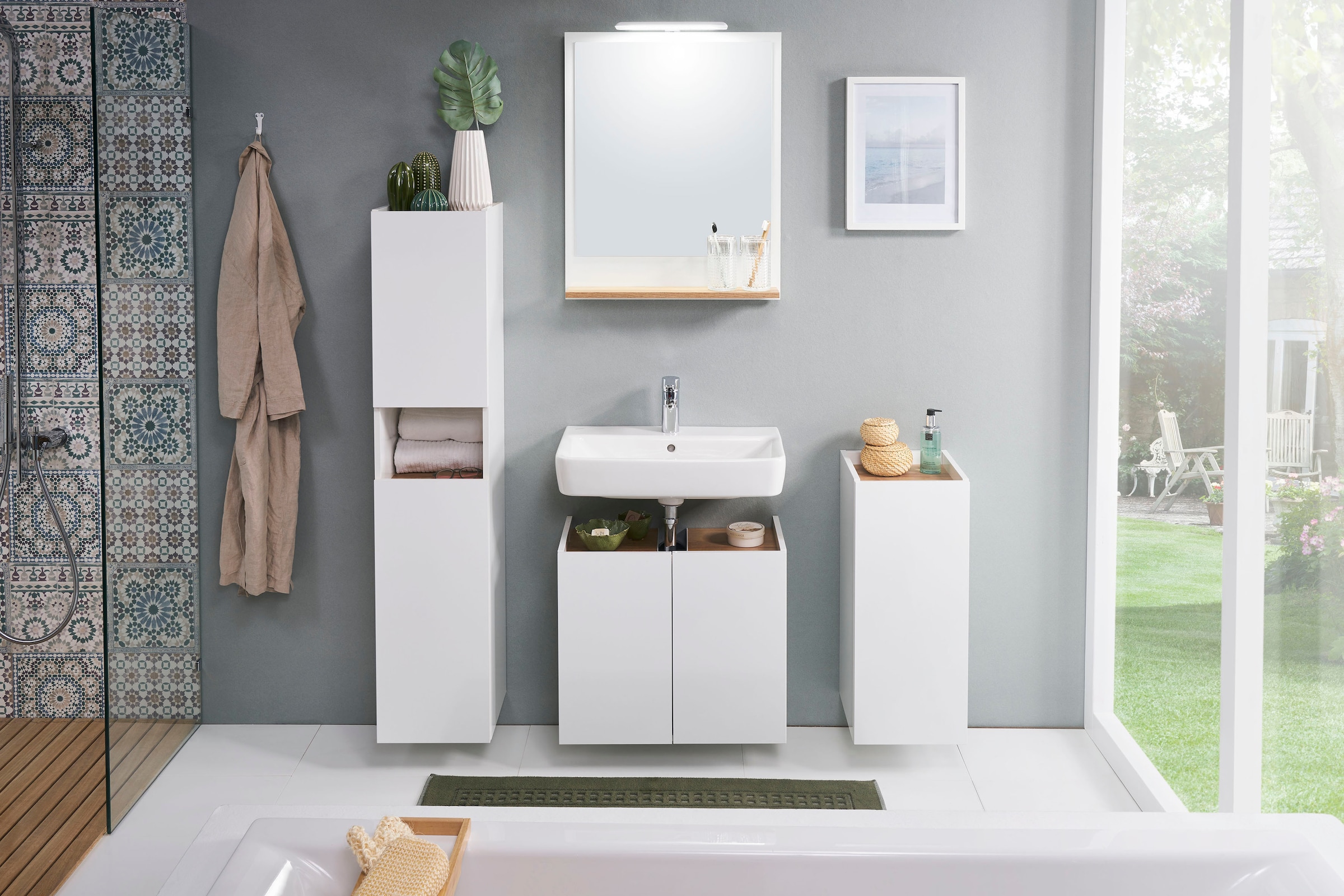 Saphir Unterschrank »Quickset 947 Badschrank mit 1 Tür, 1 Einlegeboden, 30 cm breit«, Badezimmer-Unterschrank inkl. Türdämpfer, Weiß Glanz, grifflos