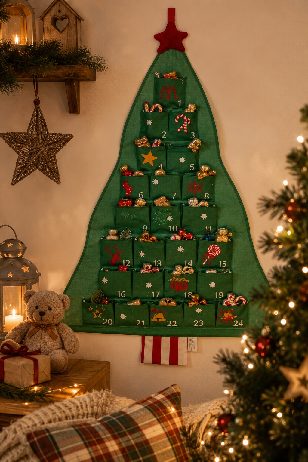 OTTO home Adventskalender »Weihnachtsbaum mit dekorierten Taschen, wiederverwendbar« Es liegt keine Altersempfehlung vor aus Stoff, ca. 100x68cm, zum Hängen an Türen und Wänden