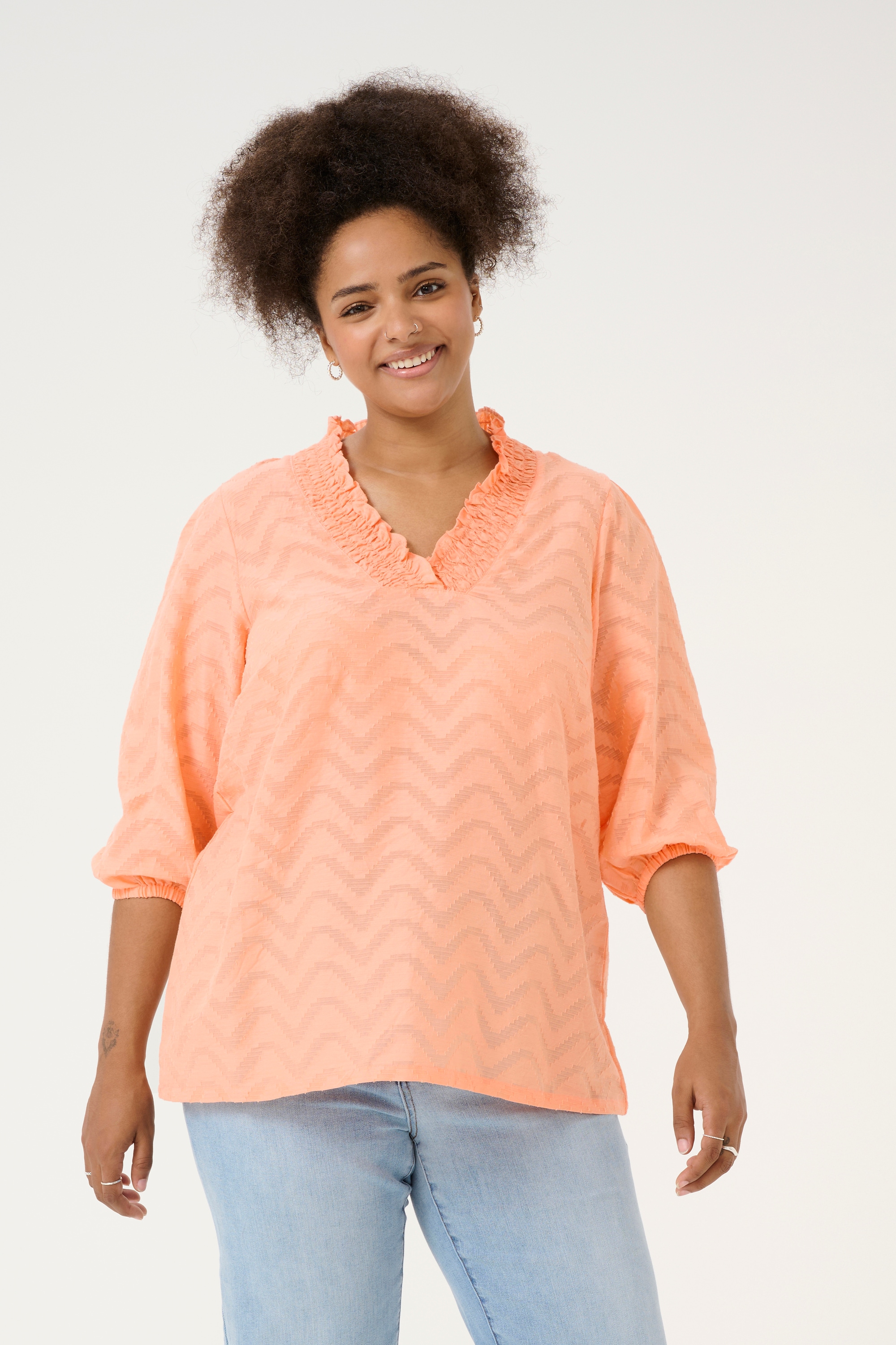KAFFE Curve Langarmbluse »Damen Langarm-Bluse KCvitana«