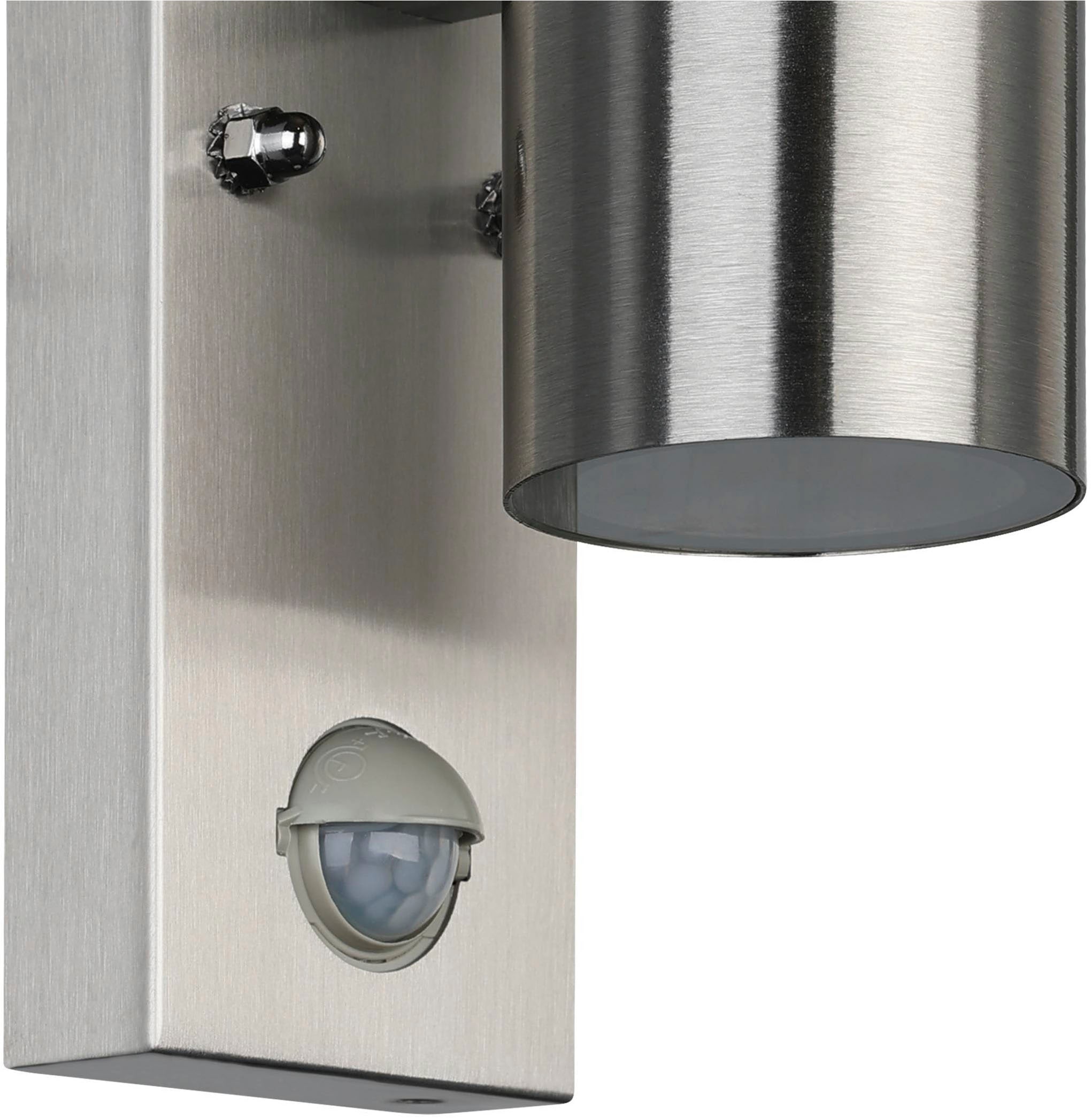 EGLO Wandleuchte »Riga 5 Außen-Wandlampe, Außenleuchte, Deckenleuchte, GU10, IP44, Lampe« GU10 1 Stk. Wand-/Deckenleuchte - L6,5 x H16,5 x AL11cm - edelstahl - 1X2,8W inkl.