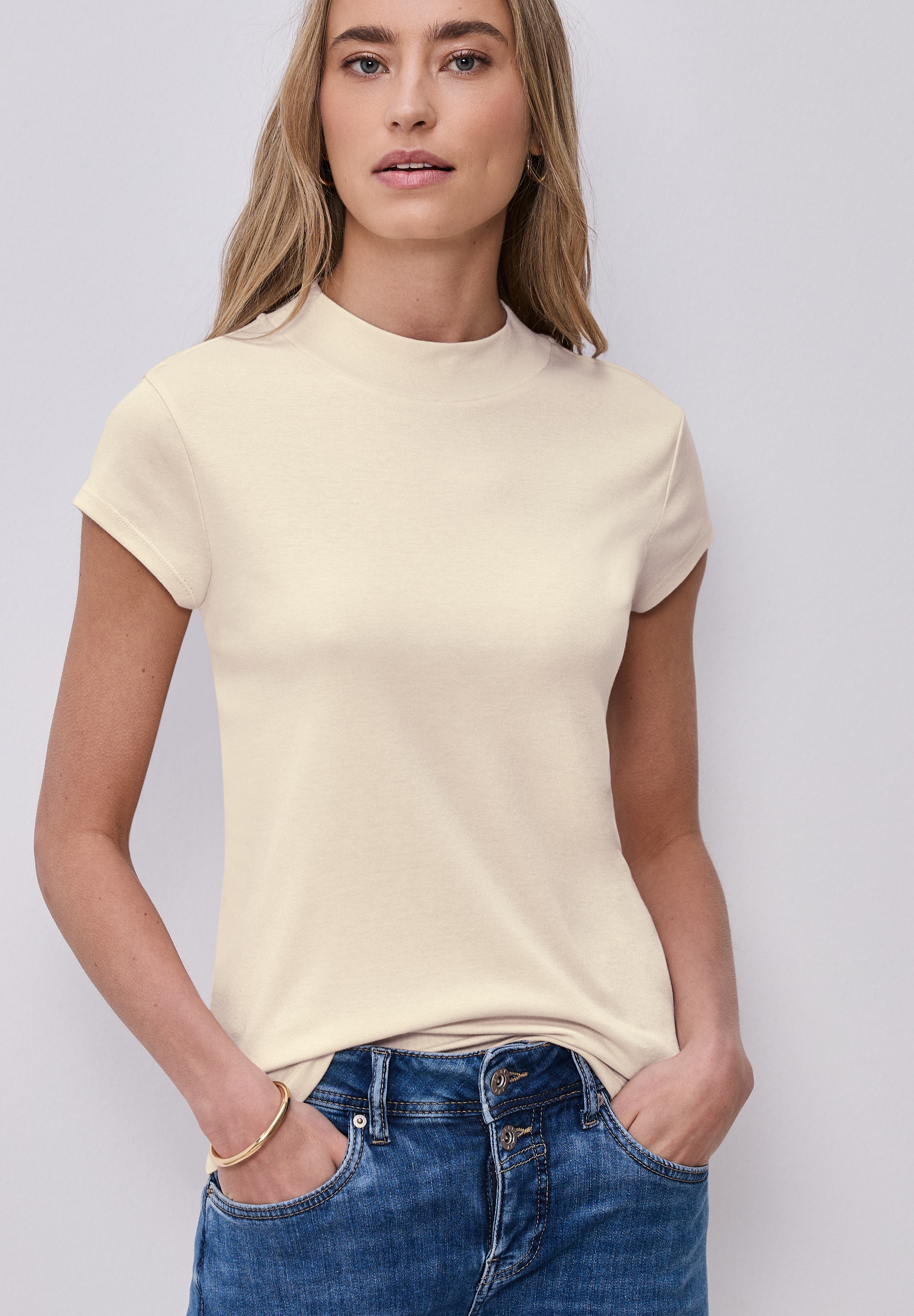 STREET ONE Kurzarmshirt Sommershirt mit Turtle Neck