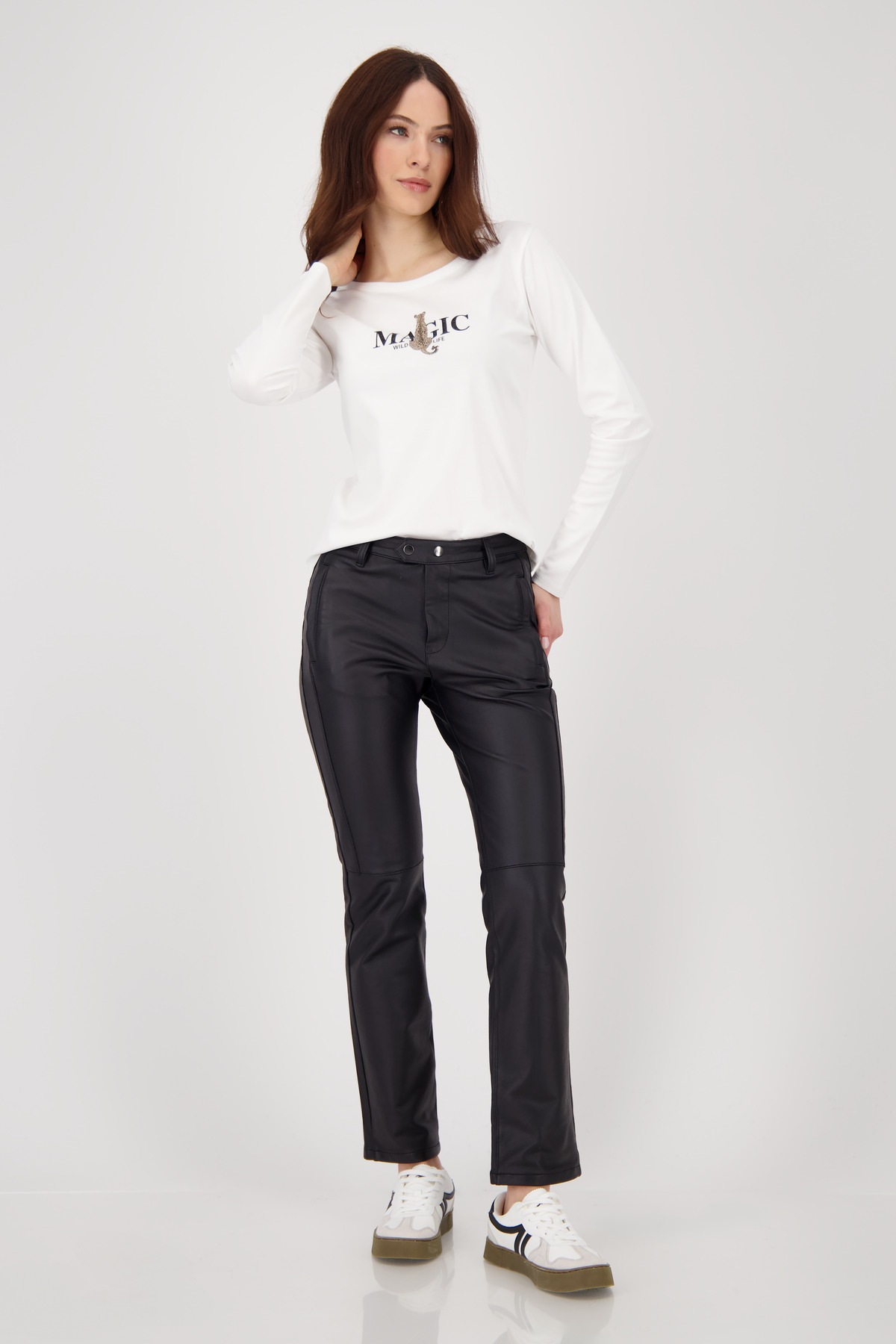 Monari Langarmshirt »Shirt Leo + Schrift«, Mit Rundhalsausschnitt