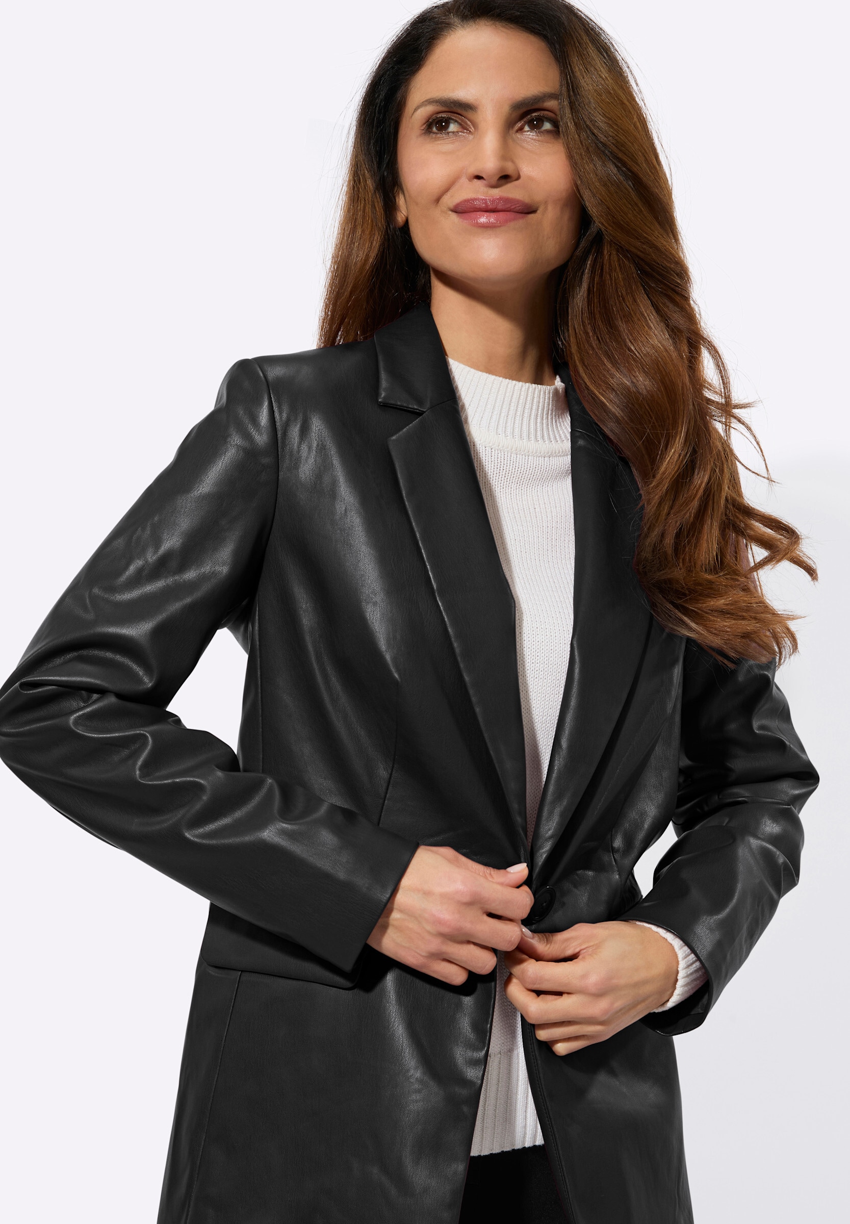 Witt Blusenblazer »Lederimitat-Blazer Lederimitat-Blazer mit Reverskragen«