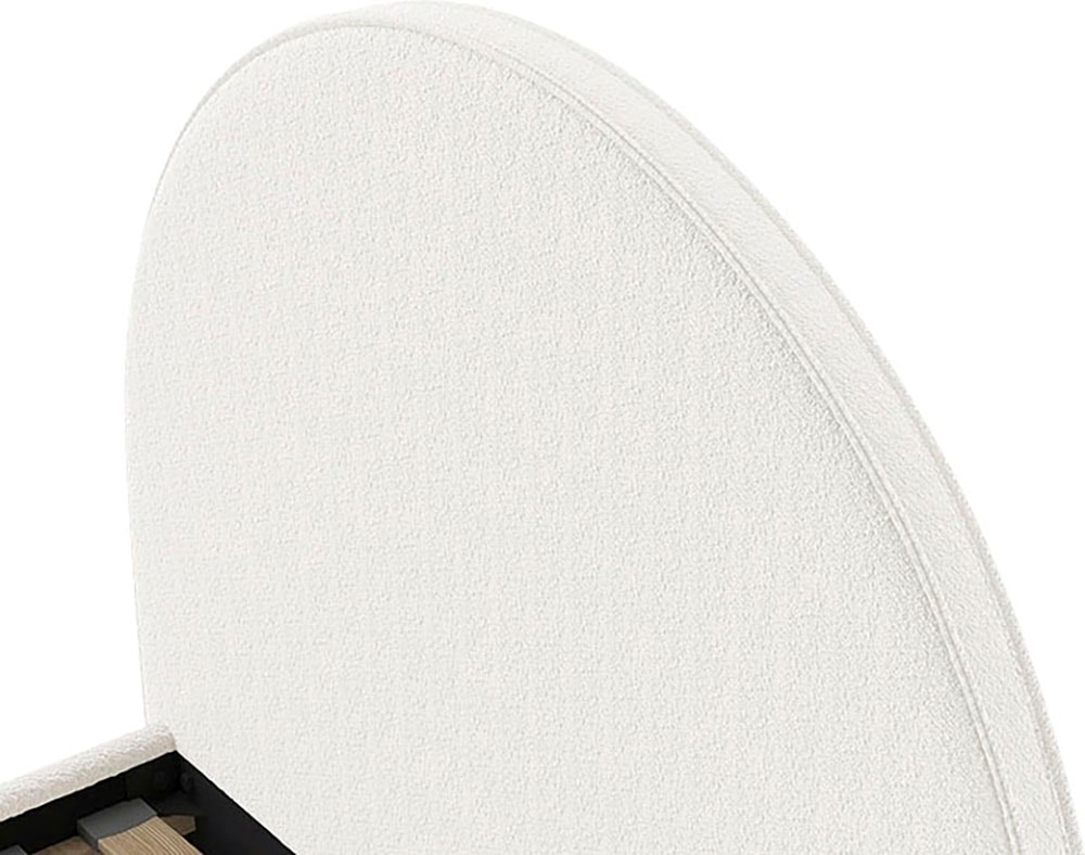 Vipack Schlafzimmer-Set »Moon, best. aus Polsterbett 140/200 und 2 Hocker/Nachttische«, (B/H/T ca. 147x132x212cm, bogenförmiges Kopfteil, Füße Massivholz), LF 140x200cm, inkl. Lattenrost, Bouclé Stoff bezogen, wahlw. 4 Farben