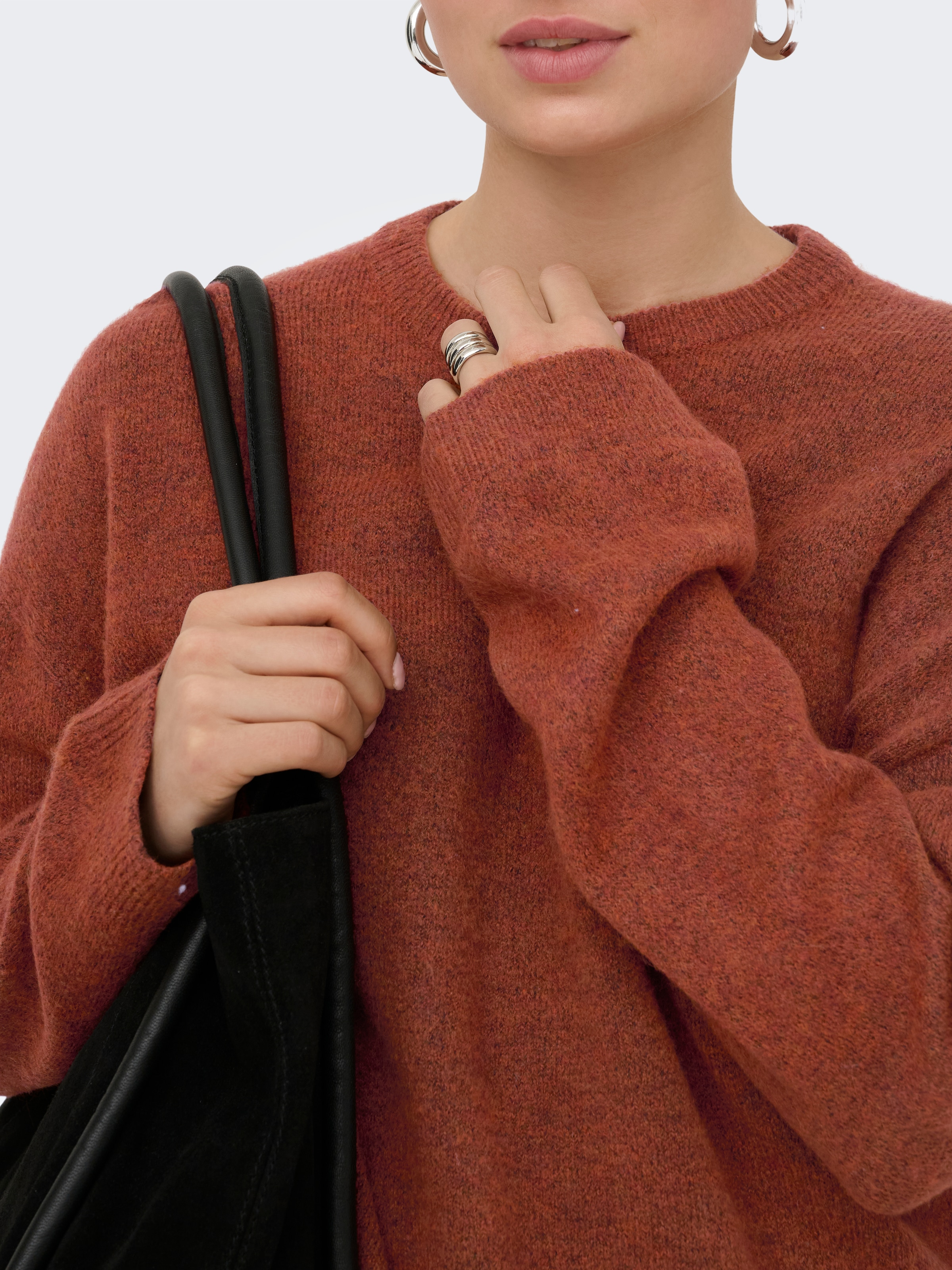 ONLY Rundhalspullover »ONLSIMONI L/S O-NECK PULLOVER KNT NOOS« Materialmix, regular fit