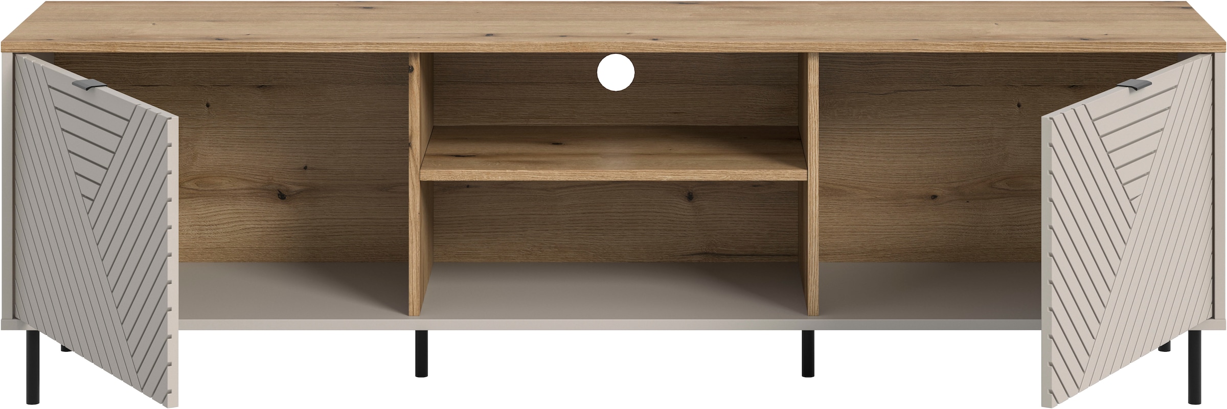 Home affaire Lowboard »RAITA, Breite 184 cm, Front mit Desgin-Fräsung, 2 Türen, viel Stauraum« moderne Farbkombi, individuell einsetzbar, Griffe & Füße aus Metall,  Kommode, Anrichte, Schrank, Sideboard, TV-Schrank, TV-Lowboard