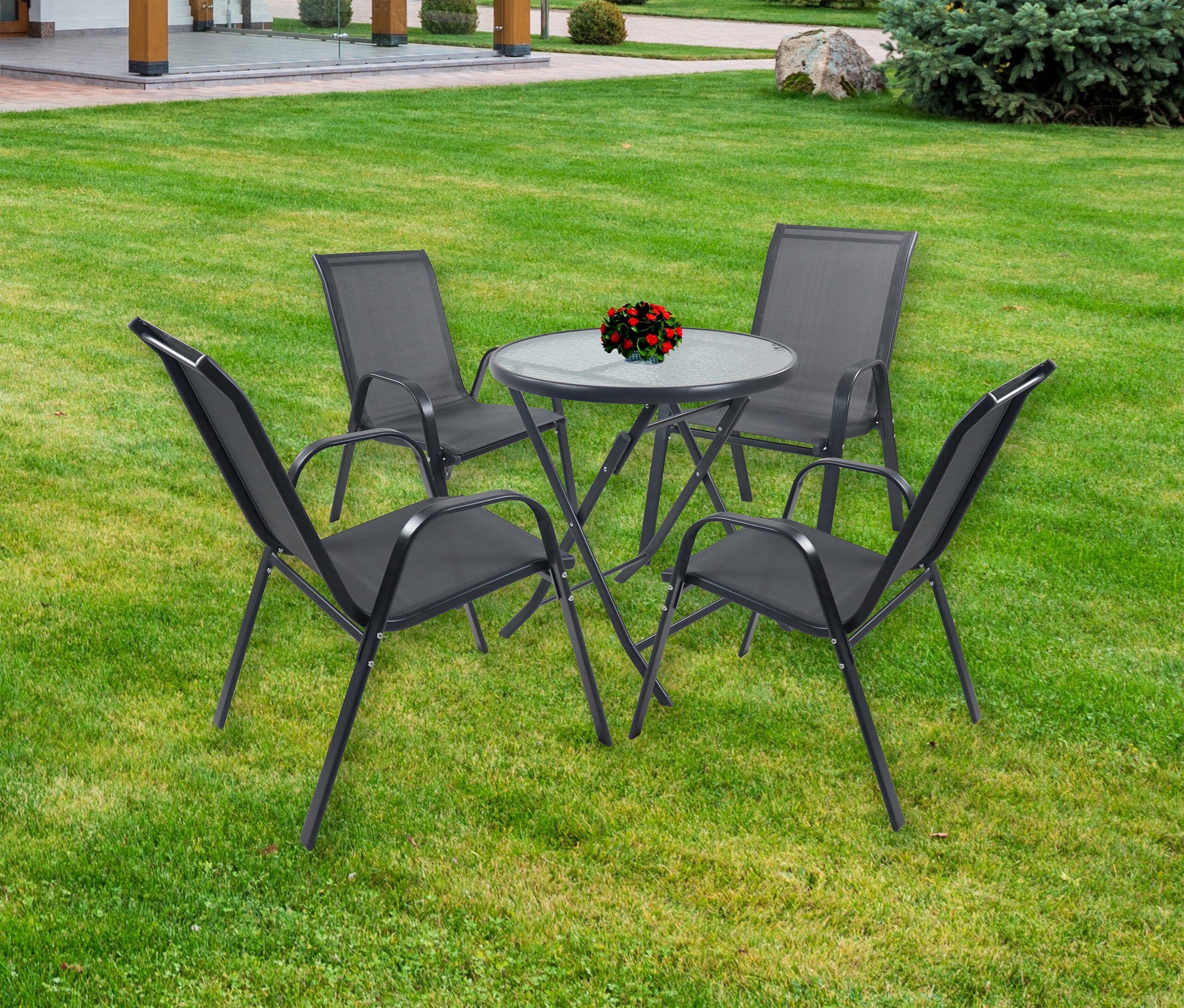 VCM Garten-Essgruppe »5tlg Balkonset Gartenmöbel Stapelstühle Set Sonlas« 5 tlg.