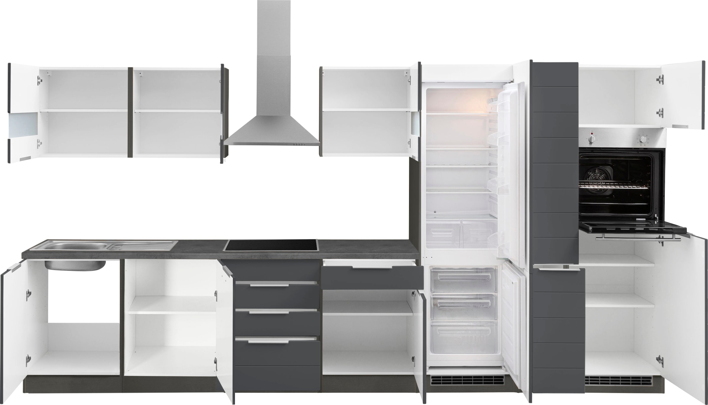 KOCHSTATION Küchenzeile »KS-Luhe« 390 cm breit, wahlweise mit oder ohne E-Geräten, gefräste MDF-Fronten