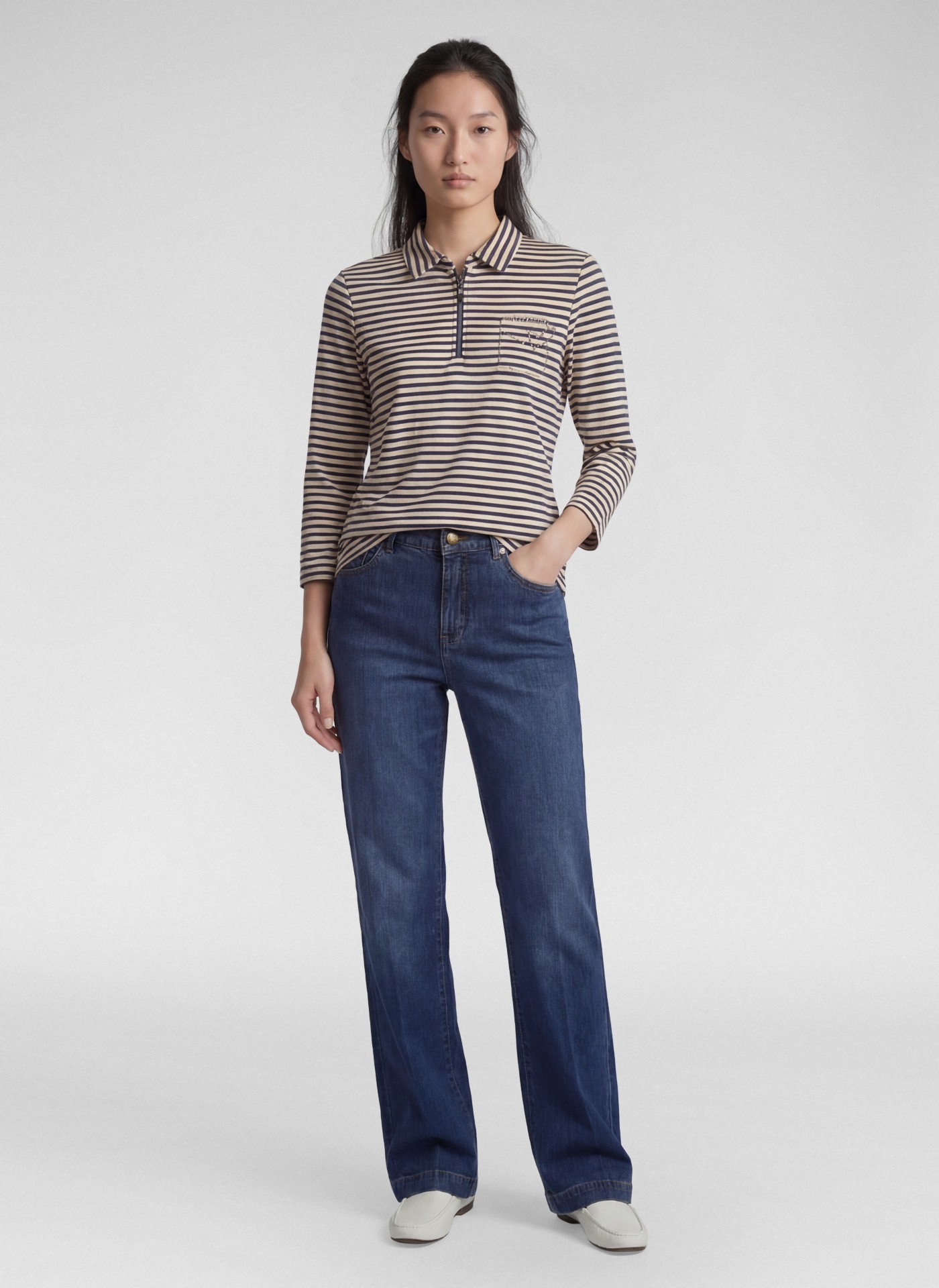 Rabe 3/4-Arm-Shirt im Streifen-Look und mit Hemdblusenkragen