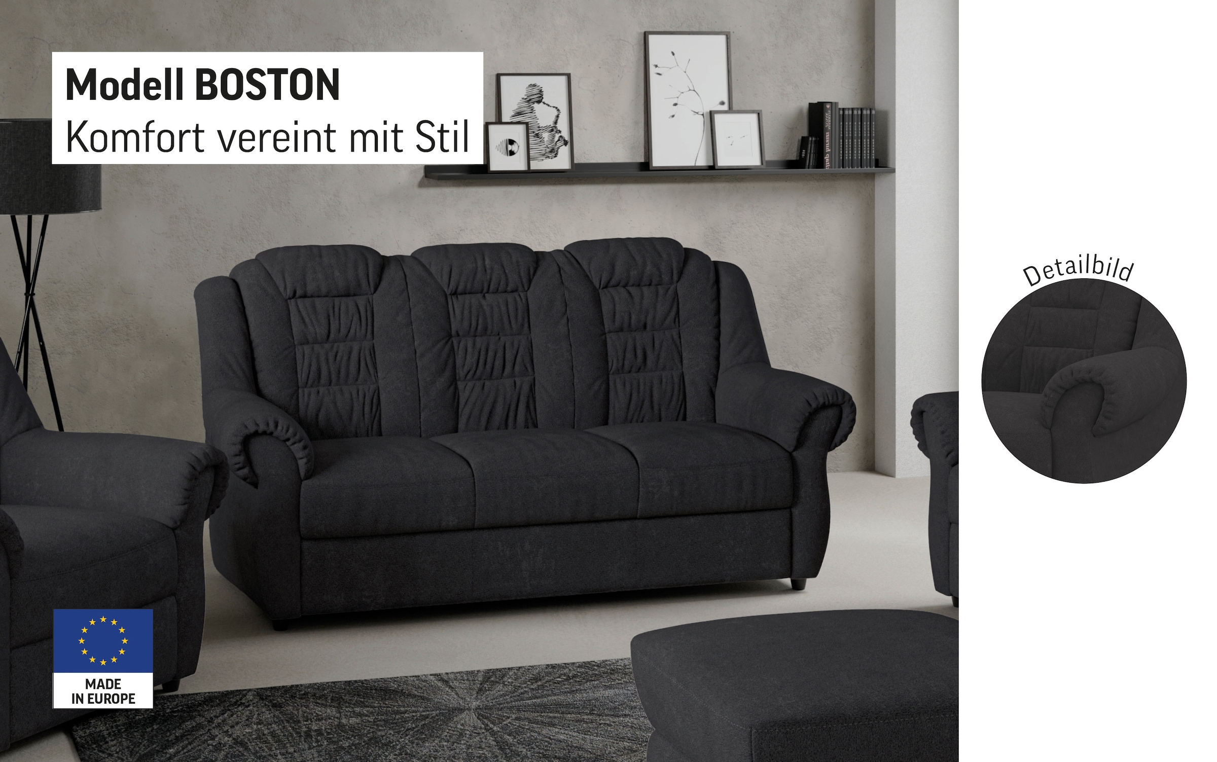 Home affaire 3-Sitzer »Boston«, Sofa mit hoher Rückenlehne