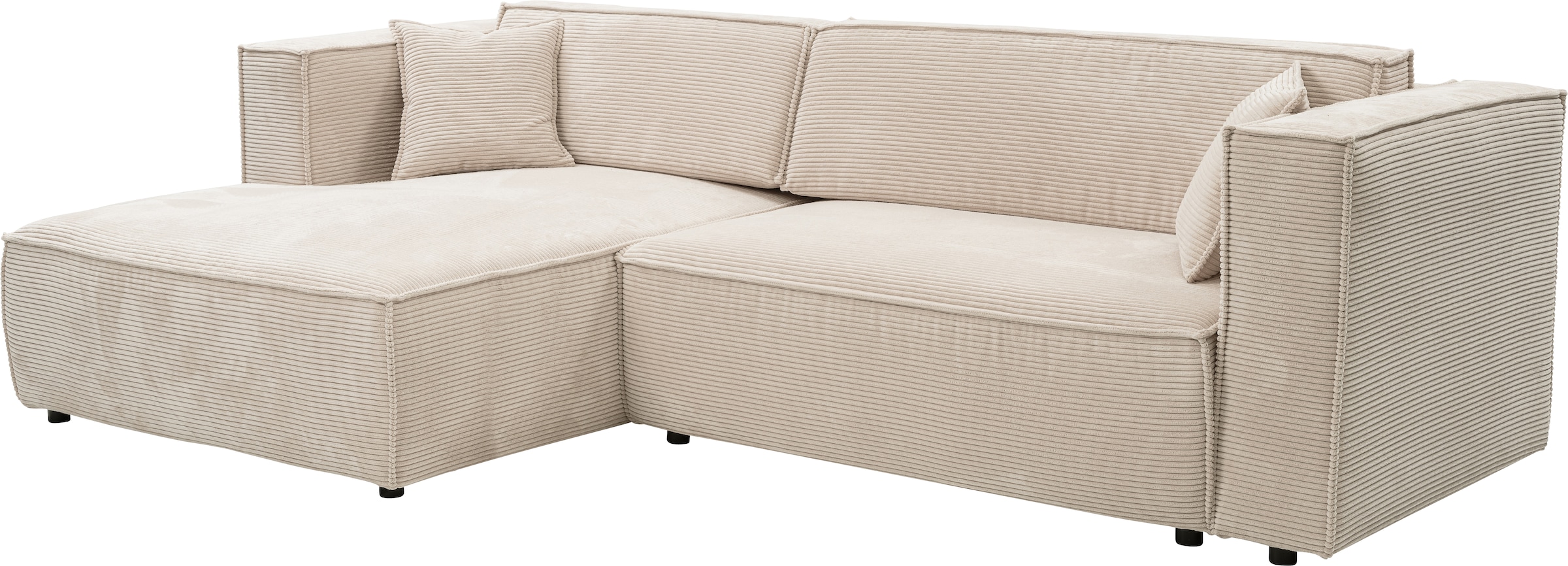 WERK2 Ecksofa »Atlanta-New, modernes Design, Stellmaße 280x147cm, L-Form, Kedernaht«, hoher Komfort, Schlaffunktion & Bettkasten, Cord, Natur