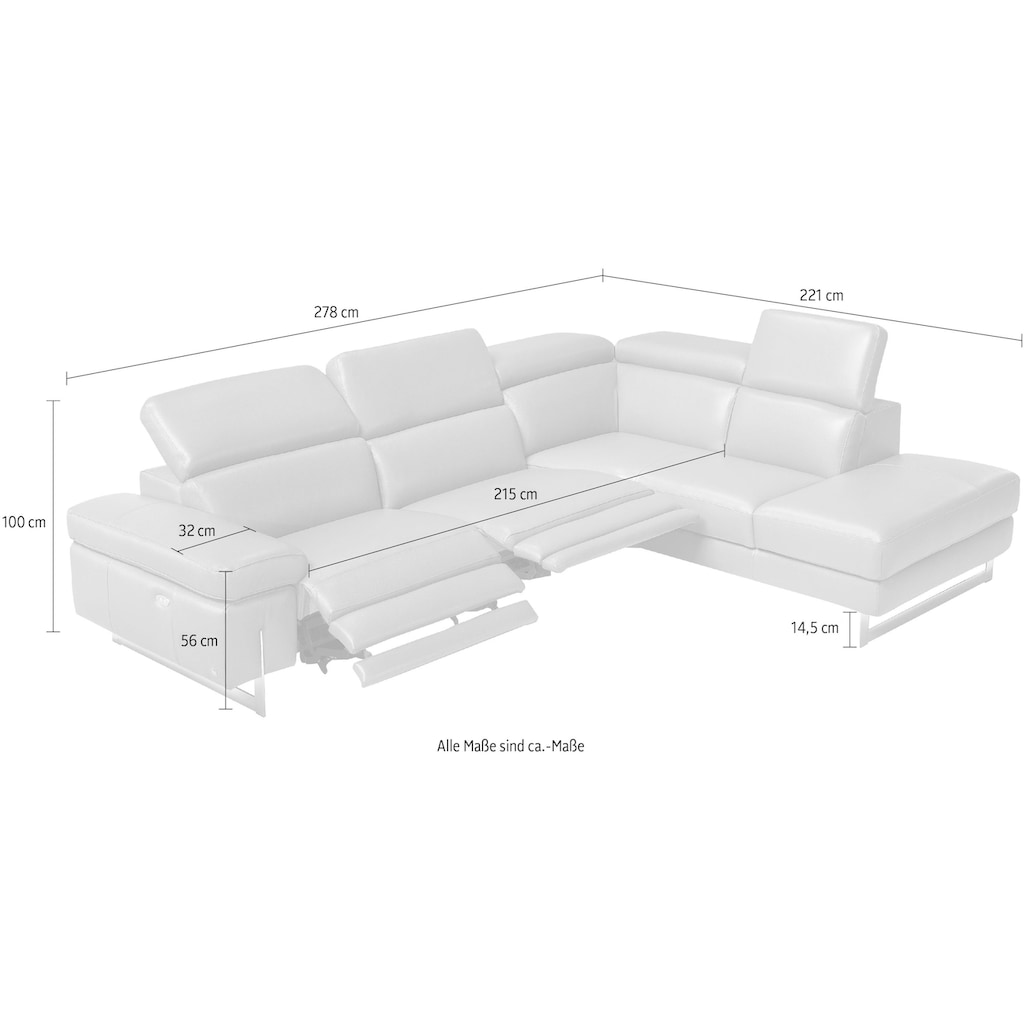 Egoitaliano Ecksofa »Candice«, inkl. 2 elektrischer Relaxfunktionen, Bedienung über Taste an Armlehne