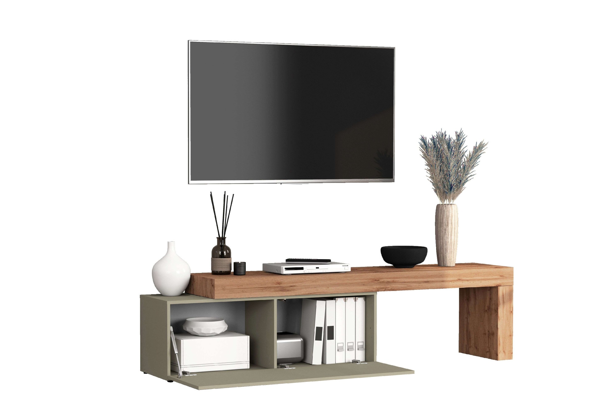 INOSIGN Lowboard »Chronos TV-Board, T-Schrank«, (1 St., Breite verstellbar von 180 bis 290 cm), Breite 240 cm TV-Board,Lowboard,1 Klappe und ein L-Förmiger Aufsatz