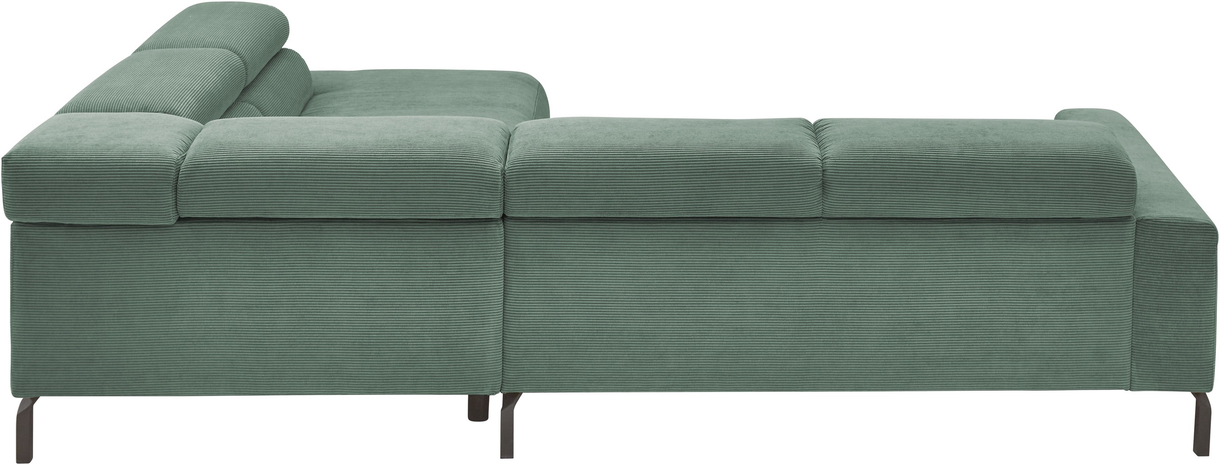 Places of Style Ecksofa »Antonelli, L-Form, inkl. Kopfteilverstellung, Breite 276 cm«, mit elektrischer Sitztiefenverstellung, in Feincord, grün