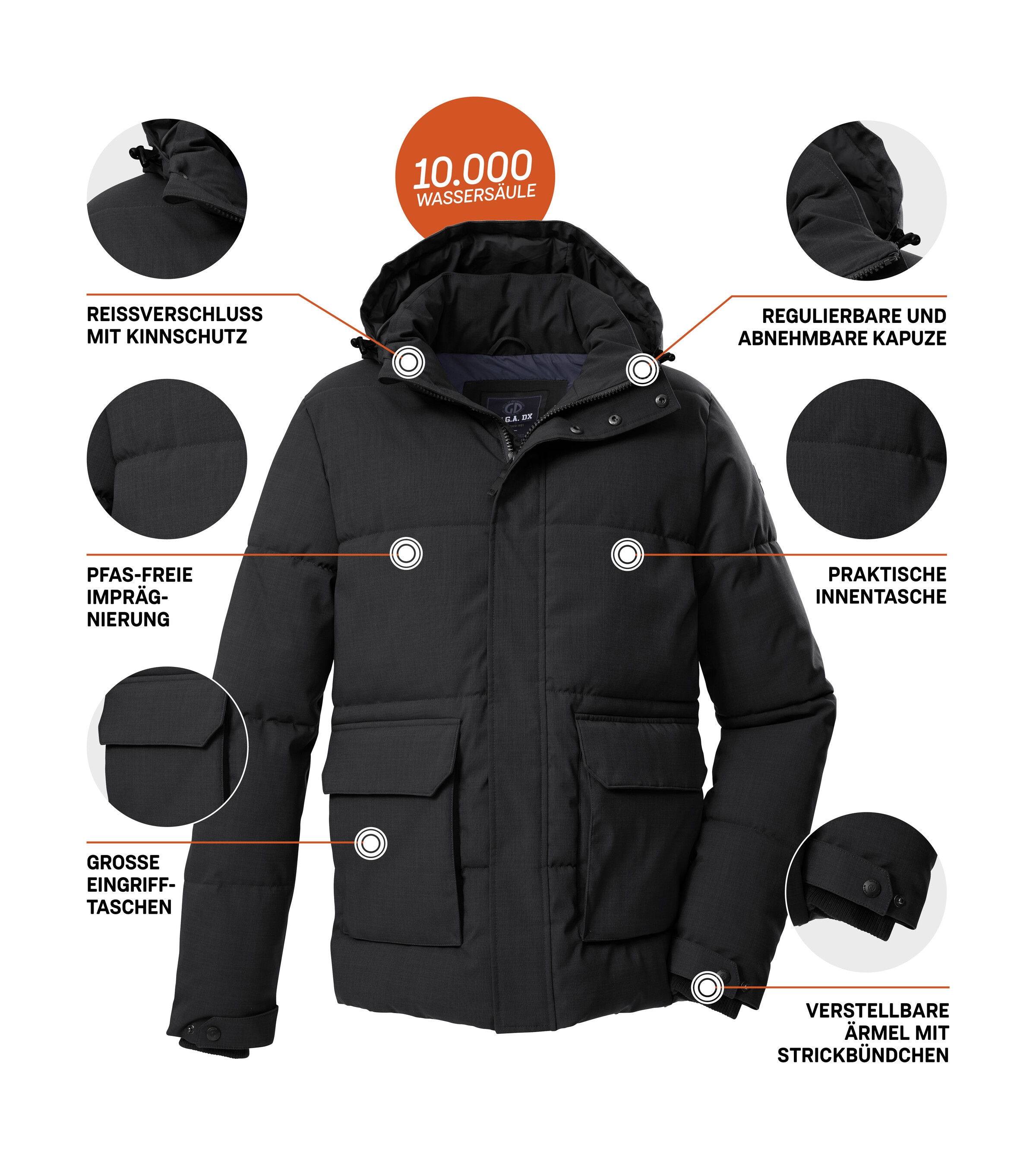 G.I.G.A. DX by killtec Steppjacke »GW 26 MN QLTD JCKT« Wasserabweisende Herrenjacke, abnehmbare Kapuze, recycelte Materialien