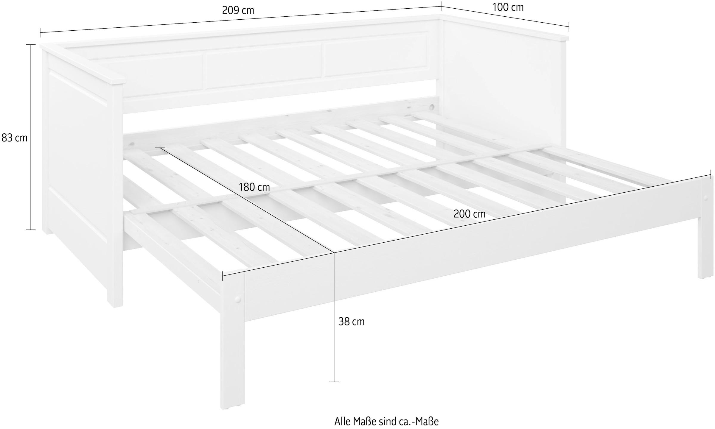 Lüttenhütt Funktionsbett »" ERIK " TOPSELLER! Daybed, Kinderbett, Massivholz (Kiefer)«, (stilvolle Kassetten - Fräsung), 2. Schlafplatz ausziehbar, moderner Landhausstil, Schublade optional