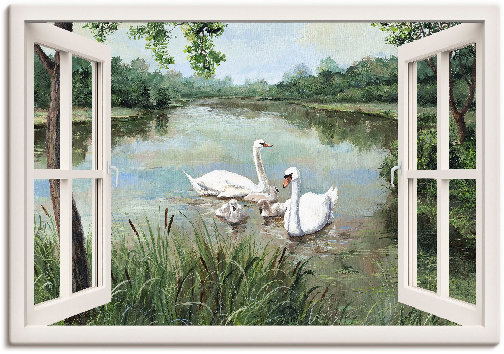 Wandaufkleber Online Vögel, Poster oder St.), Wandbild in im Leinwandbild, - (1 OTTO als Schwäne«, Alubild, Shop Größen versch. Artland »Fensterblick
