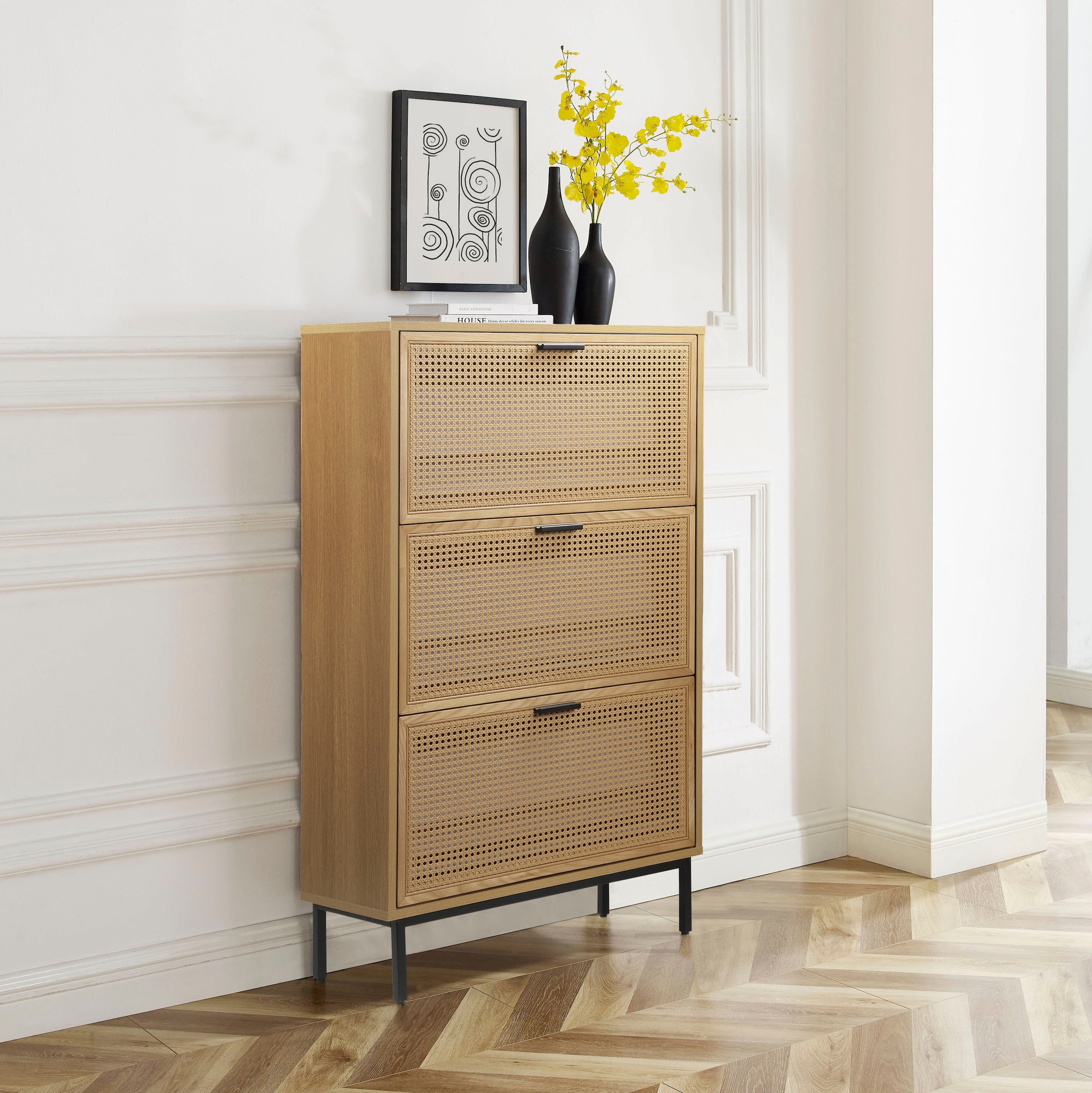 OTTO home Schuhschrank »Aubeline« aus massiver Esche, Metallgestell mit Pulverbeschichtung, Breite 80 cm