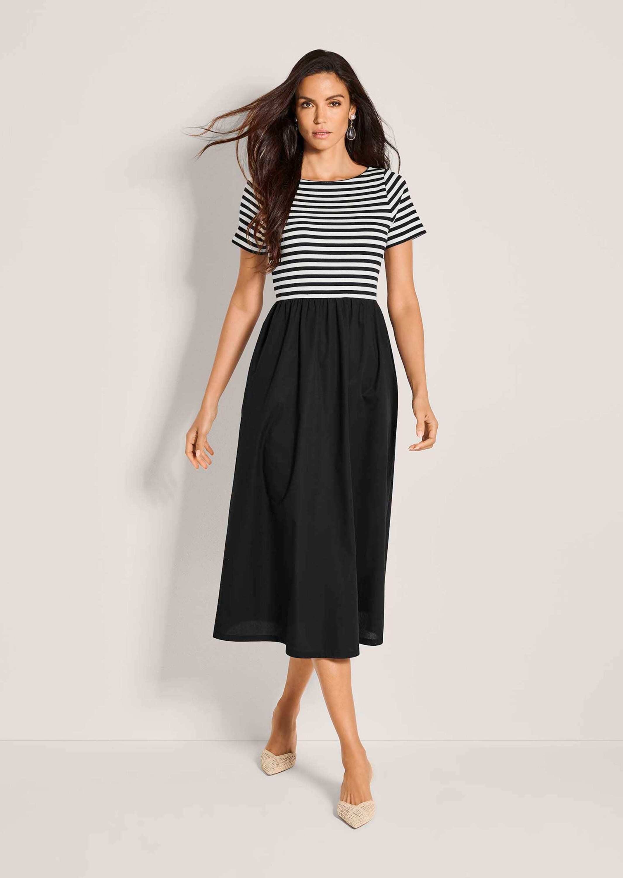 MADELEINE Midikleid »Jerseykleid Baumwollkleid mit Streifendetails« Nahttasche Seitennahttaschen