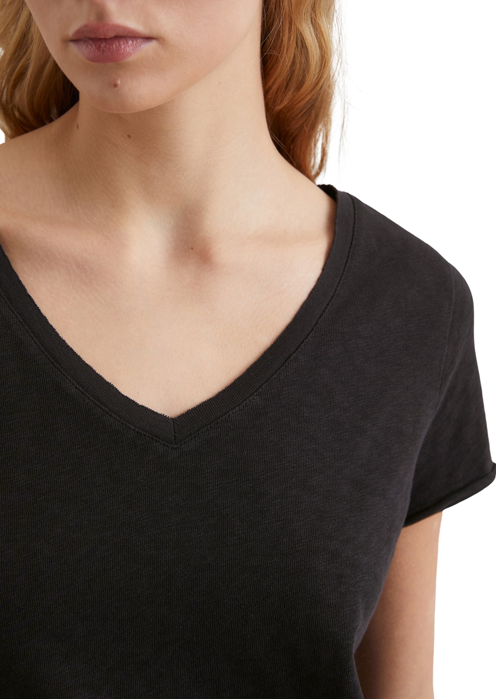 Marc O'Polo DENIM T-Shirt mit  abgerundetem V-Neck