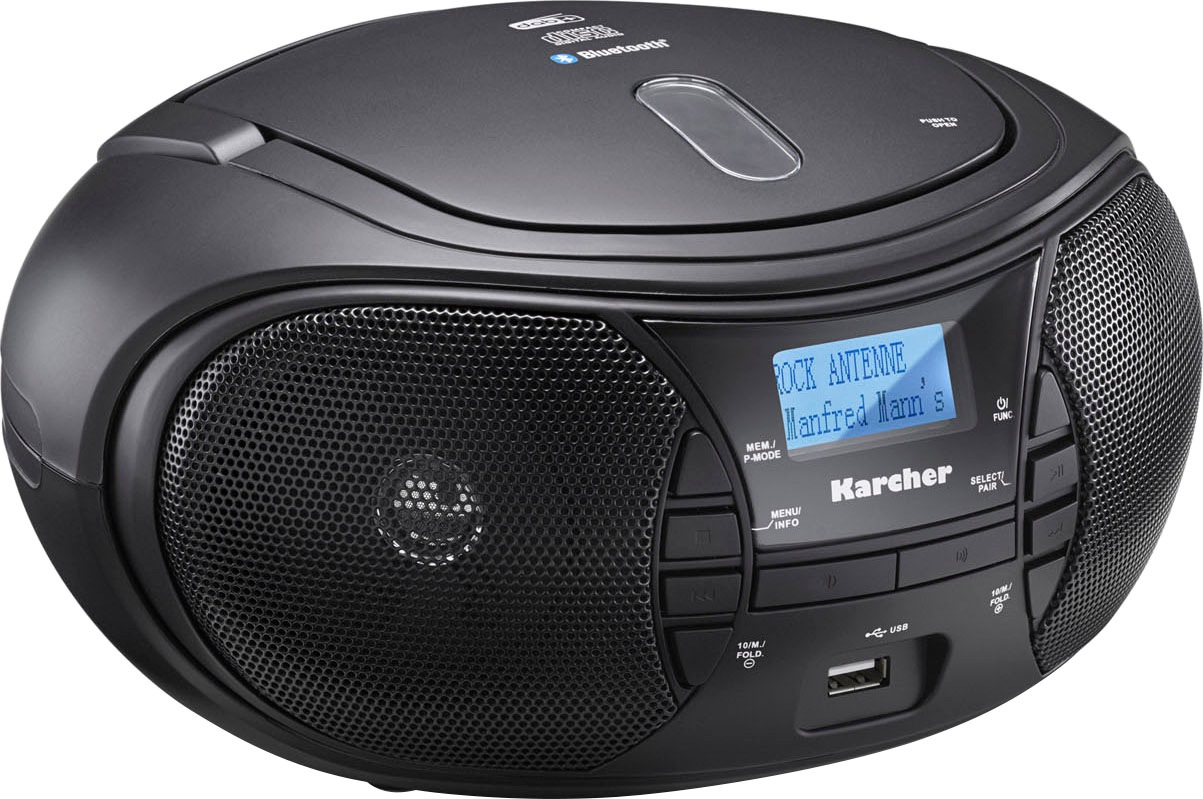 Karcher Boombox »RR 5028D«, (Bluetooth FM-Tuner-Digitalradio (DAB+)-UKW mit RDS 3,2 W), CD-Player, USB-Anschluss für MP3-Wiedergabe, Bluetooth