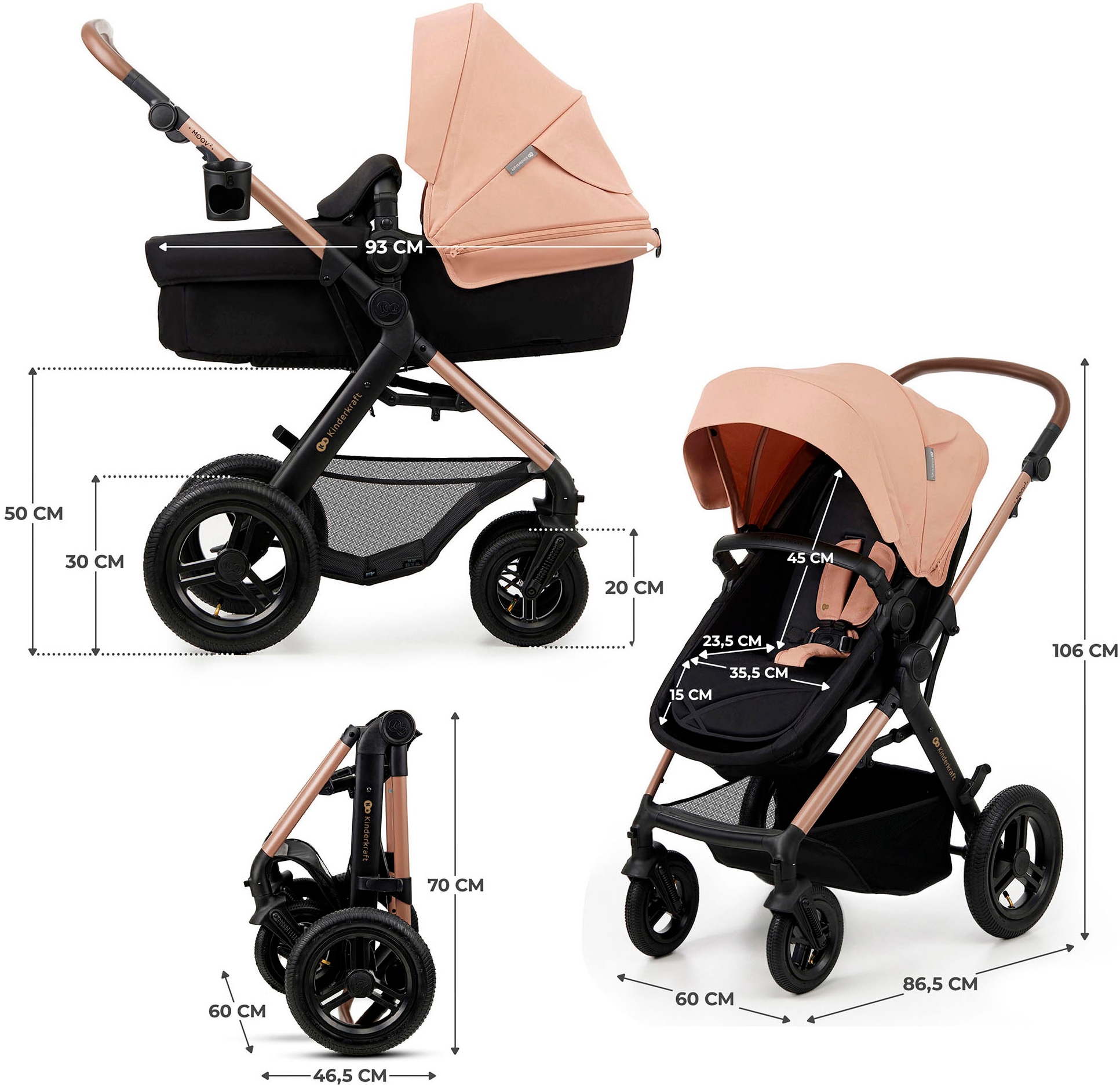 Kinderkraft Kombi-Kinderwagen »MOOV 2 4in1 AIR«, 27 kg, mit Luftreifen