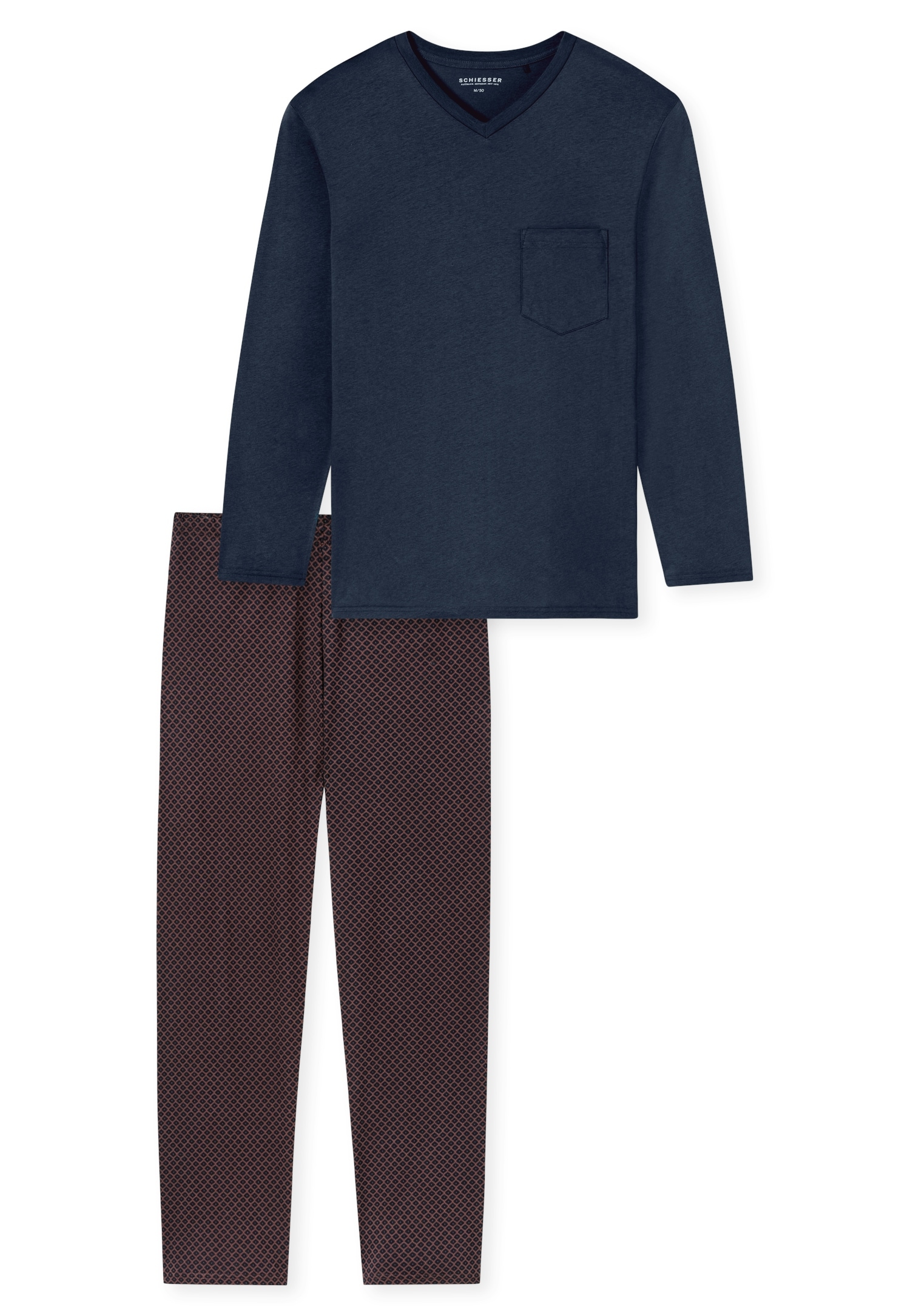 Schiesser Schlafanzug »Comfort Essentials« 2 tlg. mit V-Ausschnitt und aufgesetzter Brusttasche