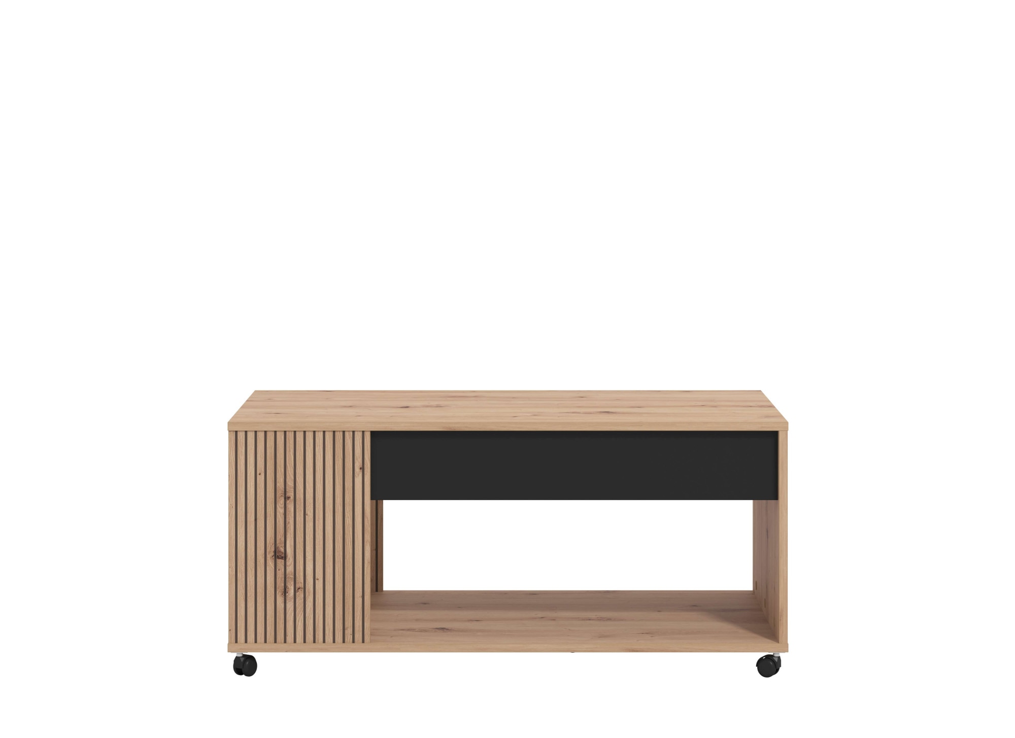 Home affaire Couchtisch »Mayenne Kaffeetisch, 101 cm, rechteckig, modern design, mit rollen«, mit Schublade, mit dekorativen schwarzen Streifen, in Artisan Eiche