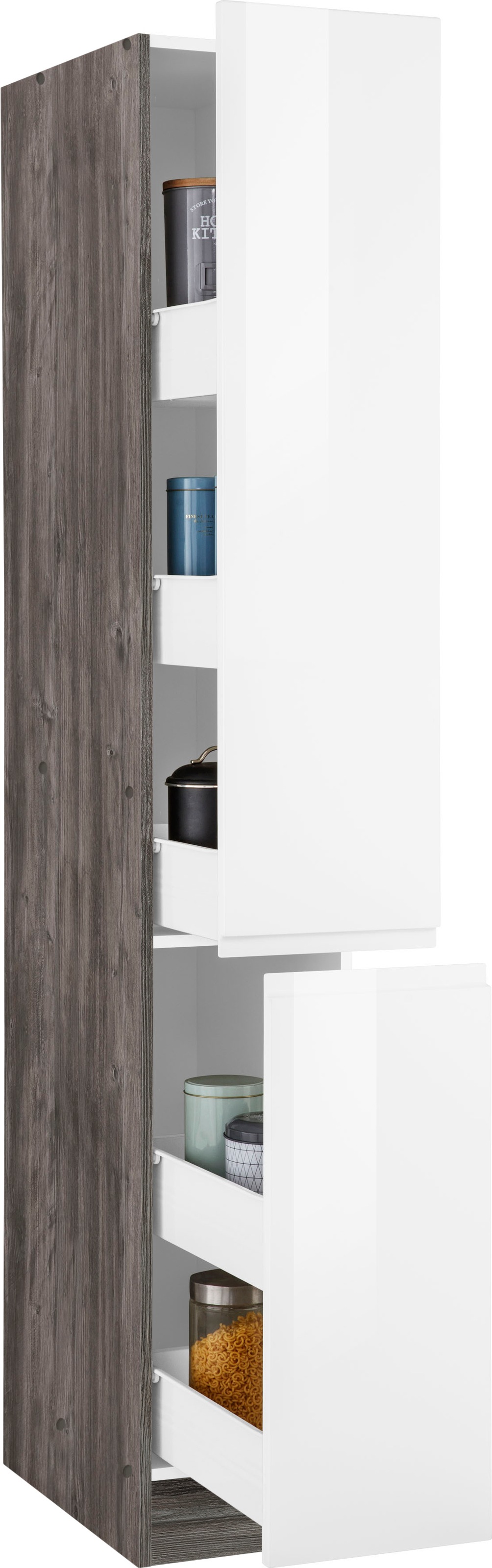 KOCHSTATION Apothekerschrank »KS-Virginia«, 200 cm hoch 30 cm breit, 2 Auszüge mit 5 Ablagen, griffloses Design