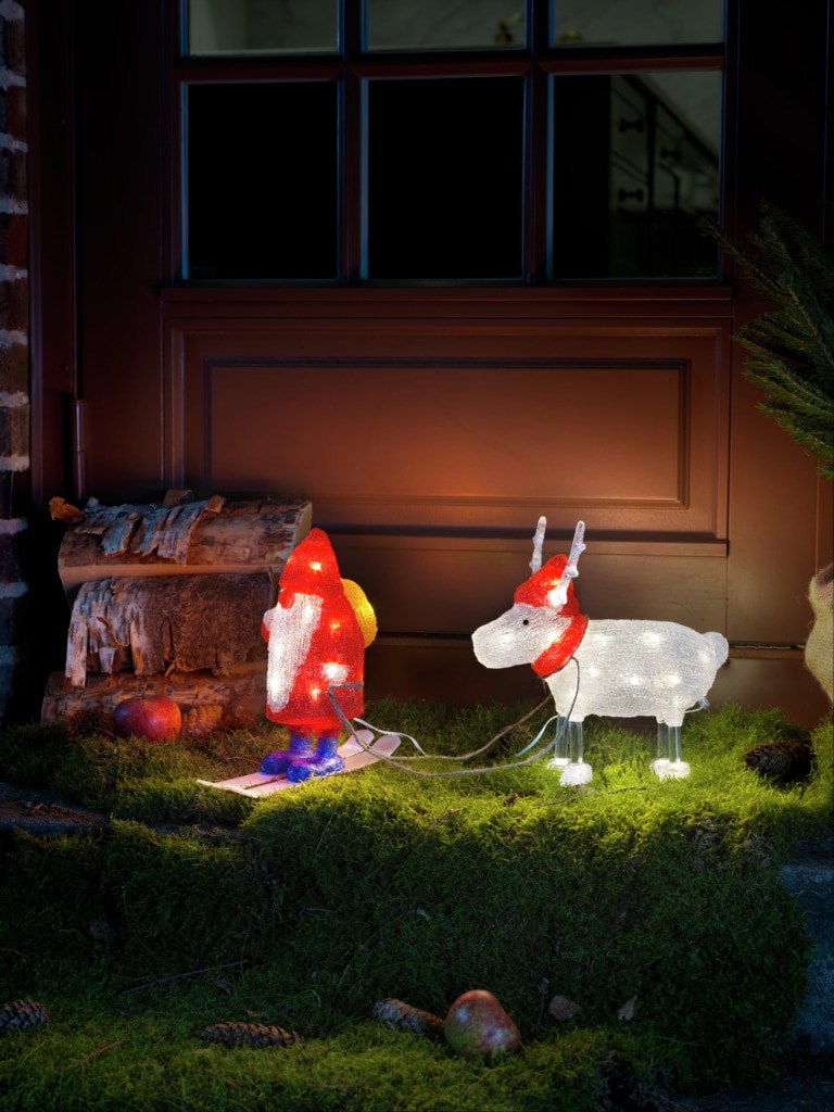 KONSTSMIDE LED Dekofigur »Acryl Weihnachtsmann und Rentier, Weihnachtsdeko rot aussen«, 40 warm weiße Dioden