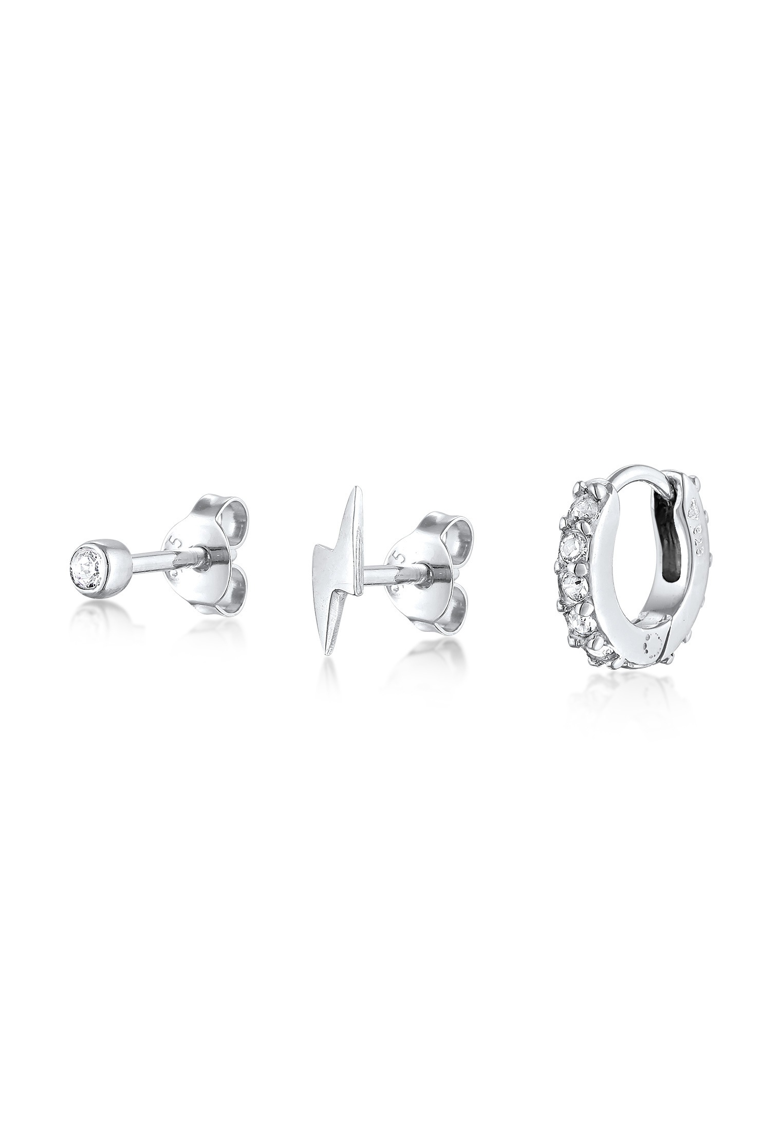 Elli Piercing-Set »Ohrringe Kristalle Blitz Creole 3er Set 925 Silber«