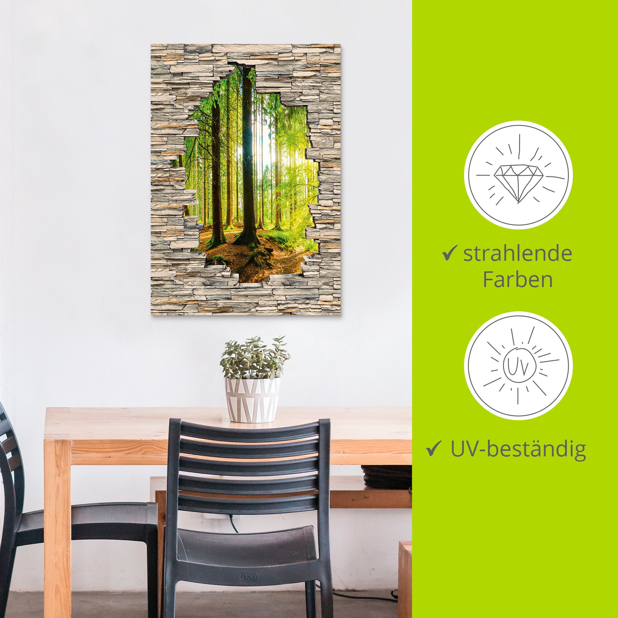 Artland Wandbild »Wald mit Bach Blick Stein Mauer«, Waldbilder, (1 St.), als Alubild, Outdoorbild, Poster, Wandaufkleber in verschied. Größen