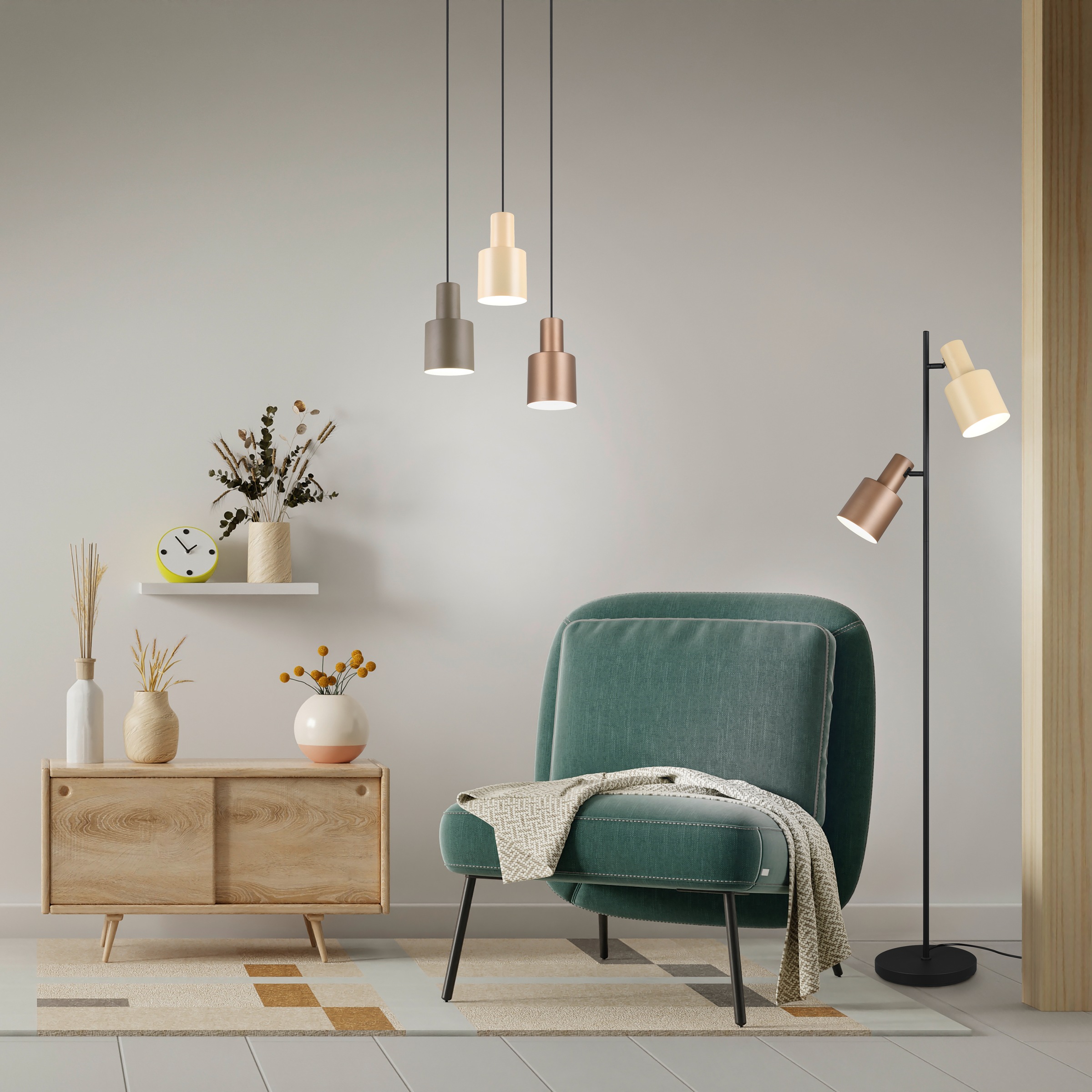 TRIO Leuchten Stehlampe »AGUDO, Stehleuchte 2-flammig, exkl 2xE27 max 10W, mit Fußschalter« E27 1 Stk. warmweiß - kaltweiß 161cm hoch, Metall Lampenschirme, Stehlampe Wohnzimmer Esszimmer