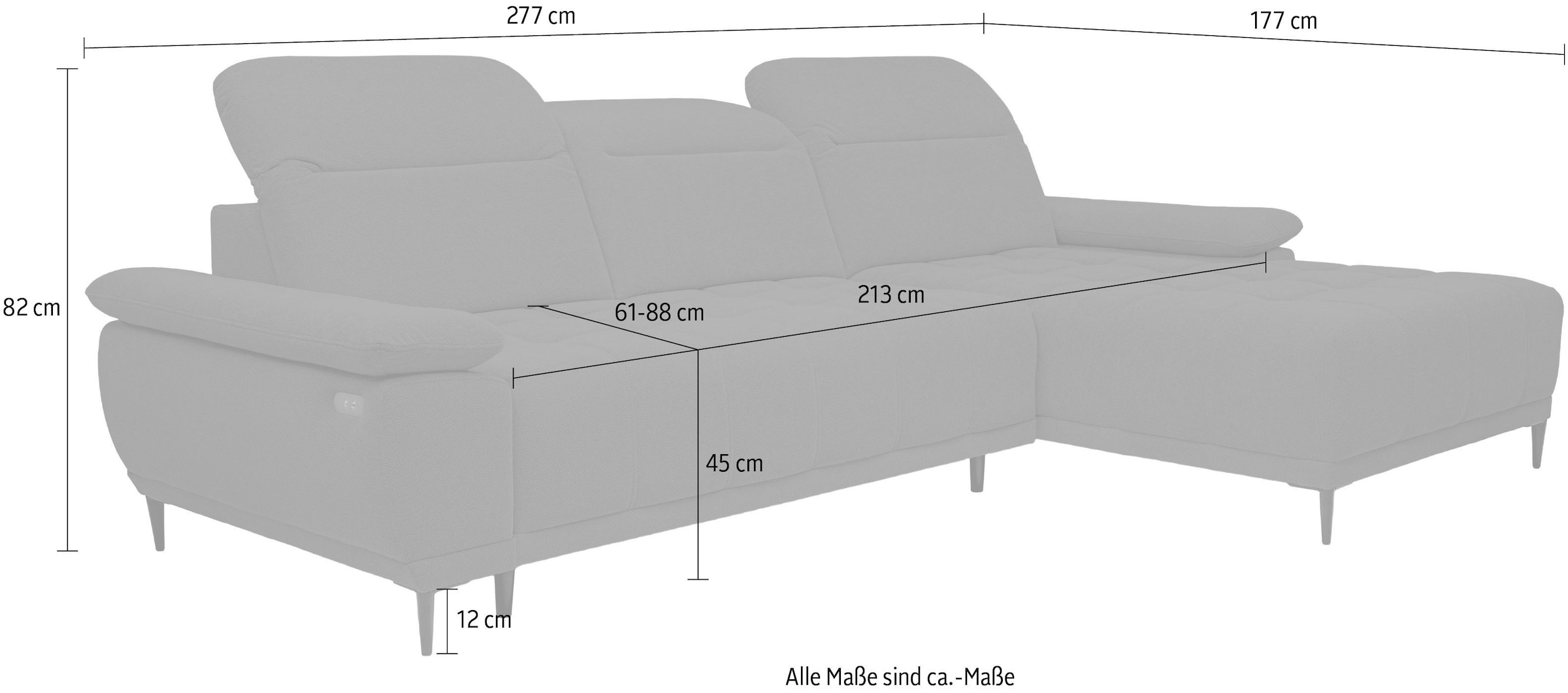 WERK2 Ecksofa »Focus-S, 277 cm breit, elek. Sitztiefenverst., verst. Kopfteile« Luxus-Microfaser weich, L-Form, XXL, elektrische Sitztiefenverstellung