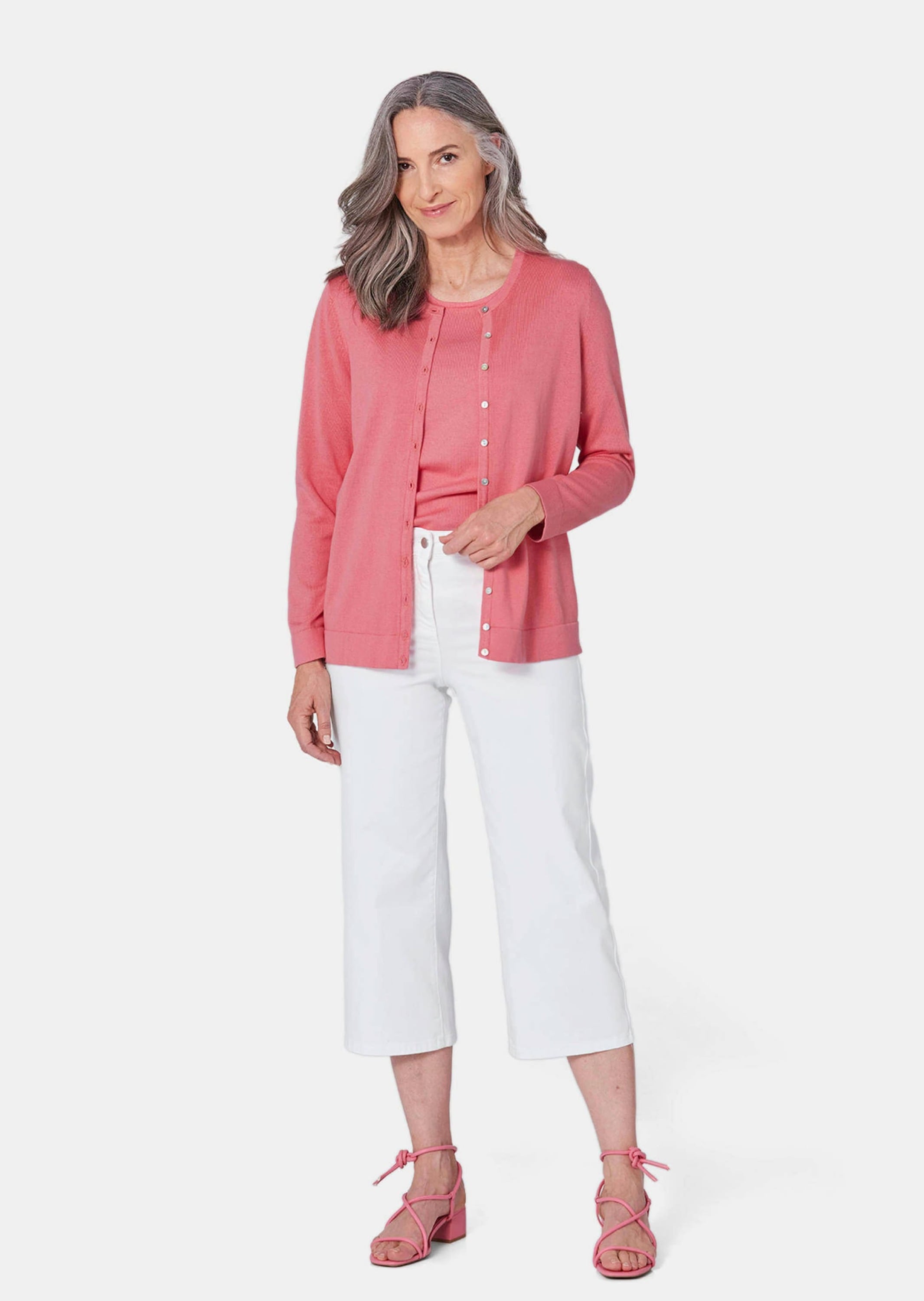 GOLDNER Strickpullover »Figurnahes Twin-Set aus Pima-Baumwolle« Ohne