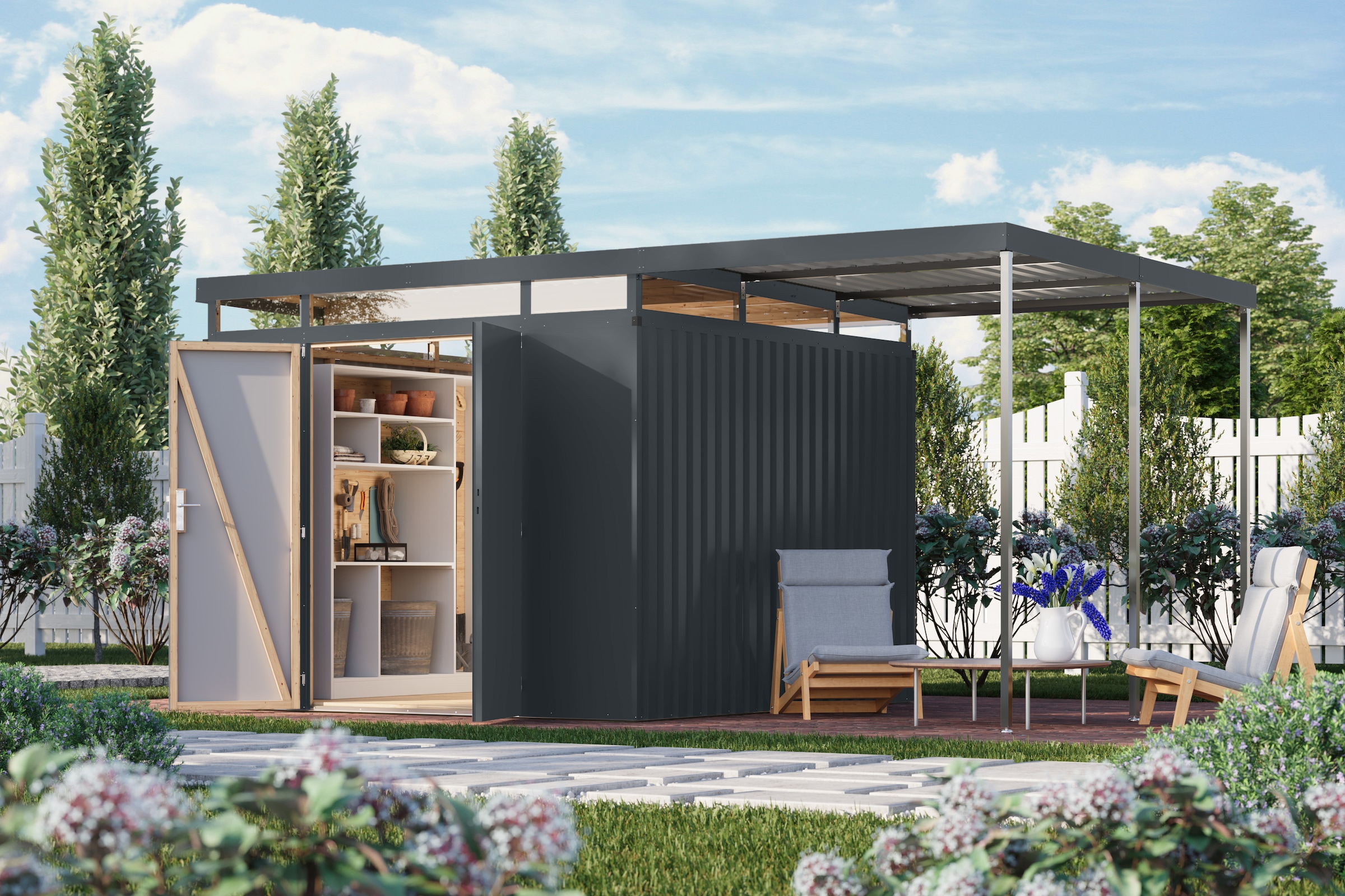 Karibu Gerätehaus »Titanium 3,5 SET mit Anbaudach«