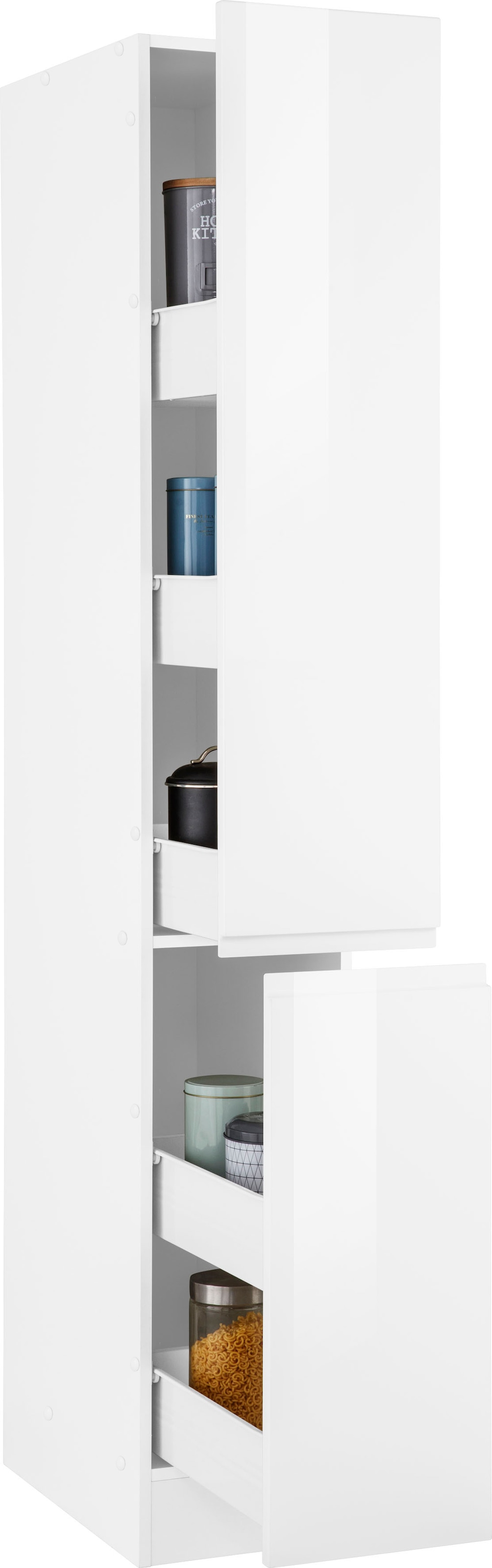 KOCHSTATION Apothekerschrank »KS-Virginia«, 200 cm hoch 30 cm breit, 2 Auszüge mit 5 Ablagen, griffloses Design