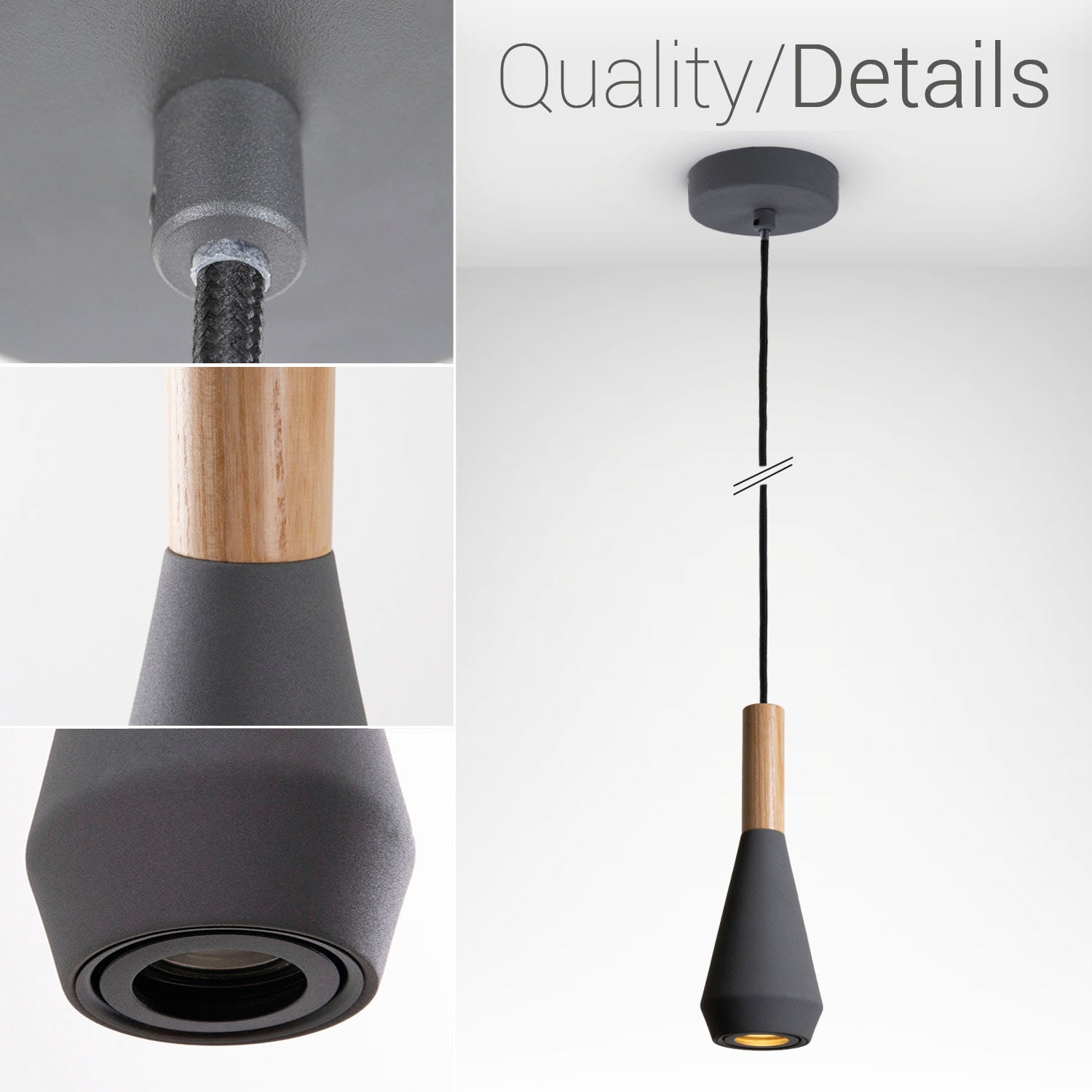 Paco Home Pendelleuchte »MORA«, Leuchtmittel GU10 | ohne Leuchtmittel, Wohnzimmer Esszimmer Klein Modern Holz Metall GU10 Trichterform